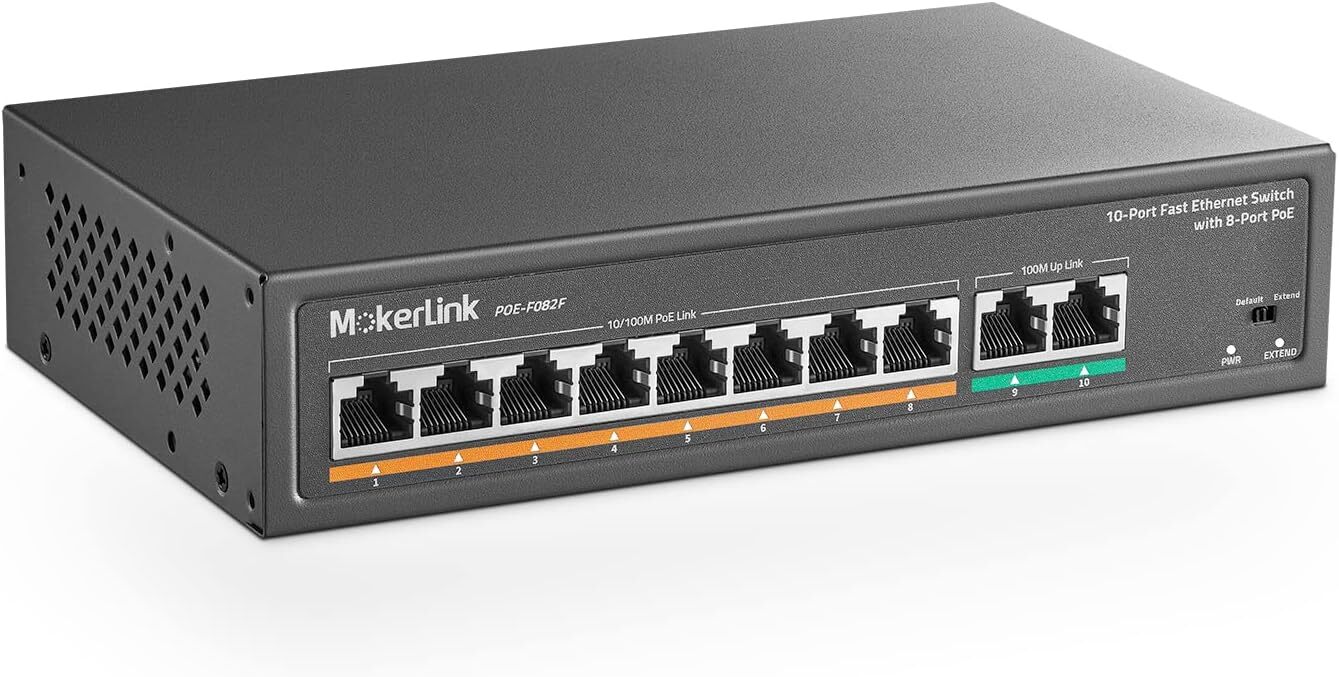 10 Port Poe Switch with 8 Port Poe+, 2 Fast Ethernet Uplink, 100Mbps, 120W 802.3