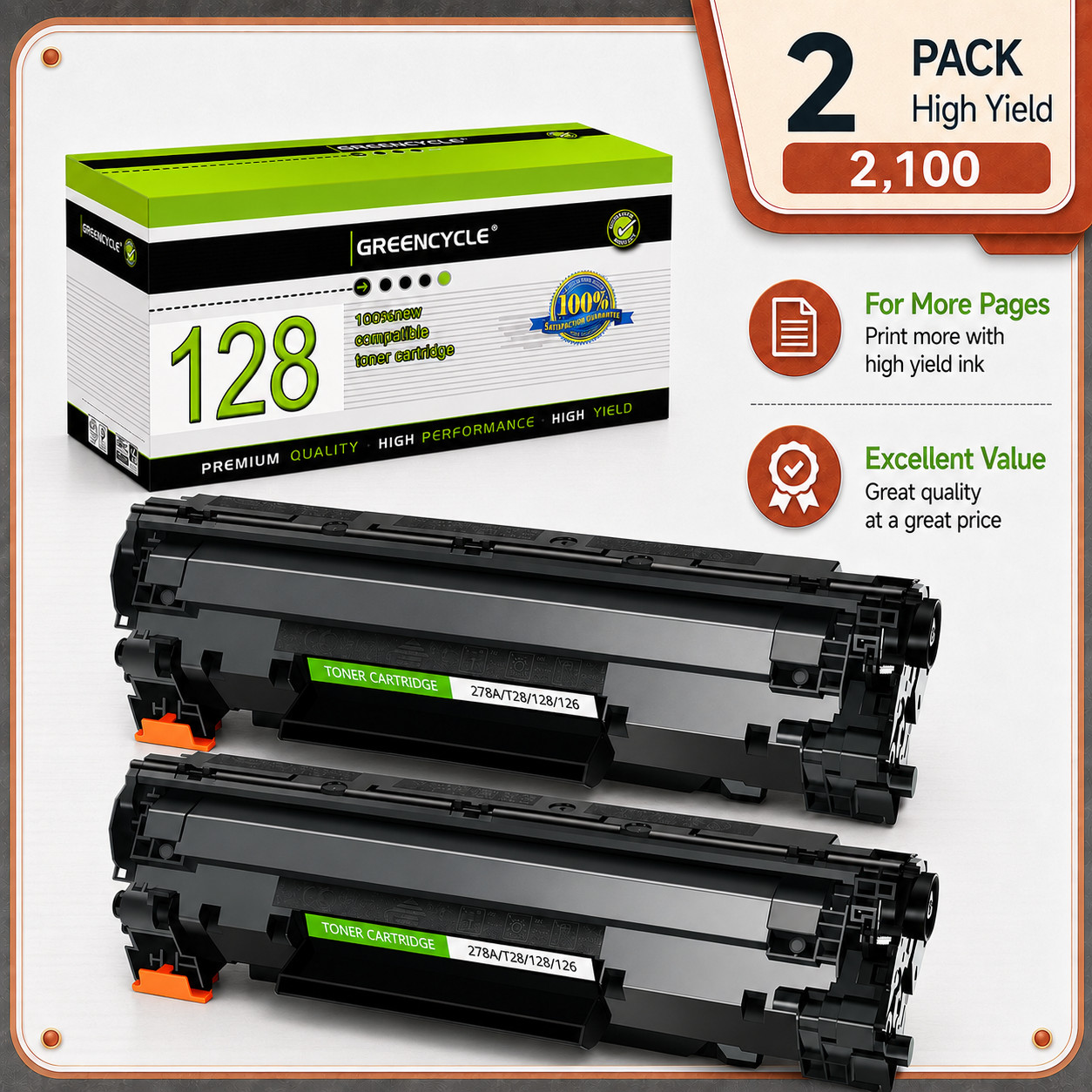 2X GREENCYCLE Toner Cartridge for Canon128 Imageclass MF4580dn MF4770n MF4880dw