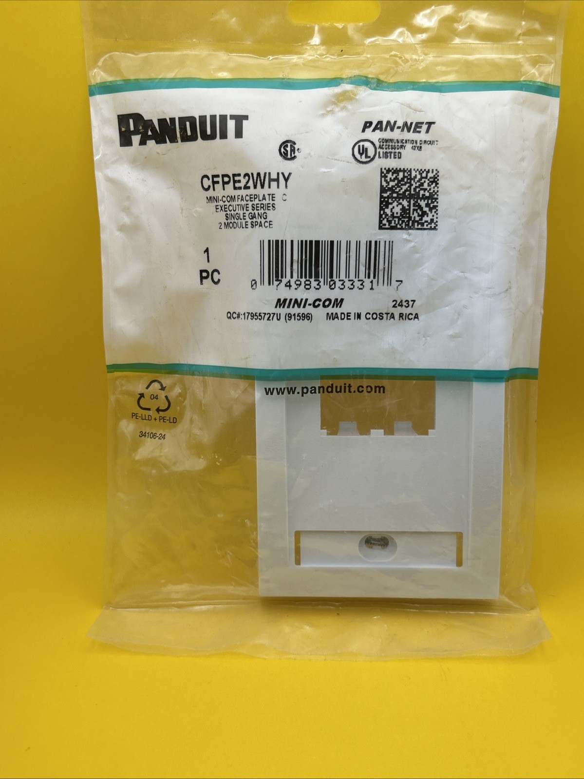 PANDUIT CFPE2WHY Mini-Com Executive Faceplate 2-Port White NEW NEMA 1