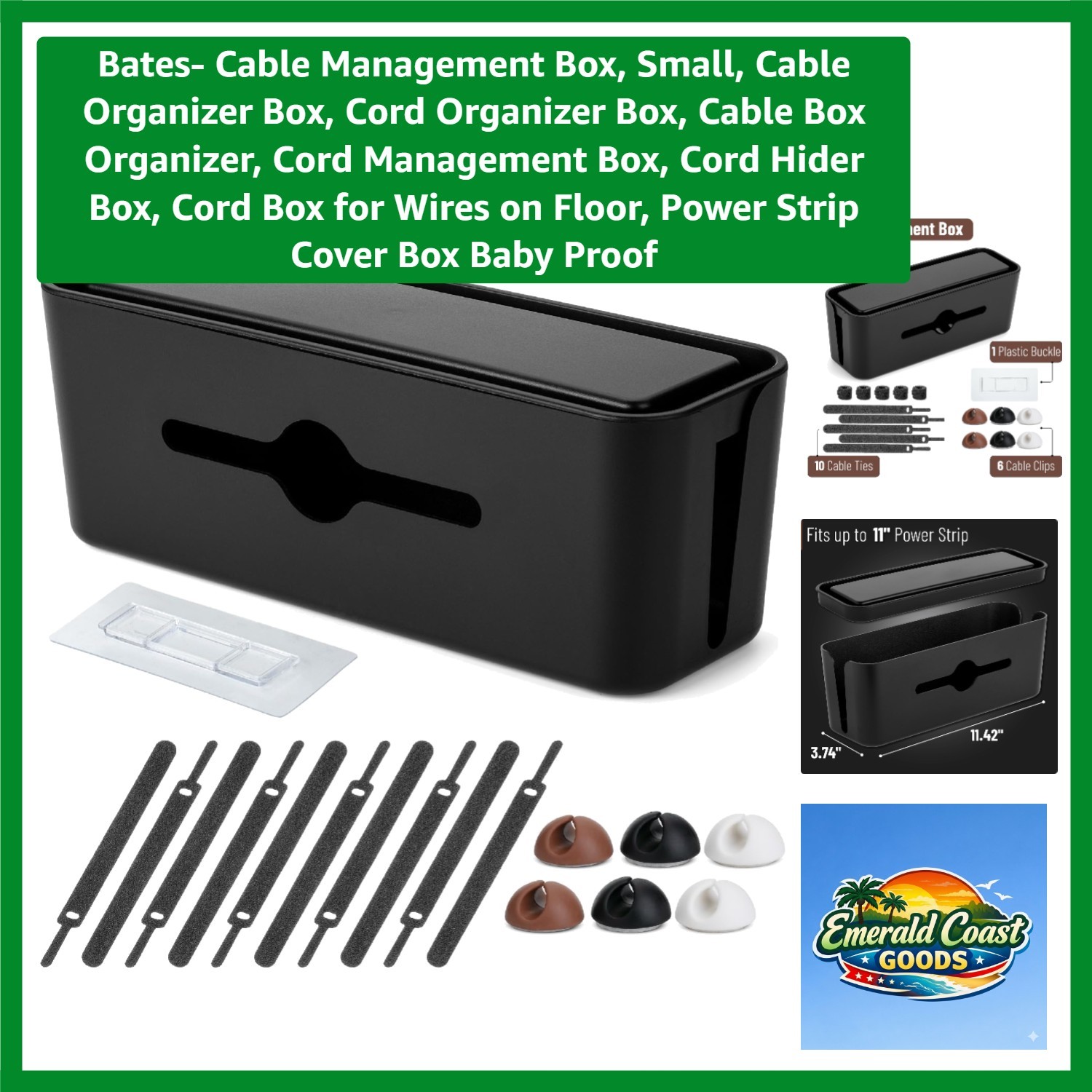 Bates Modern Cable Management Box for Clutter-Free Home & Office Spaces