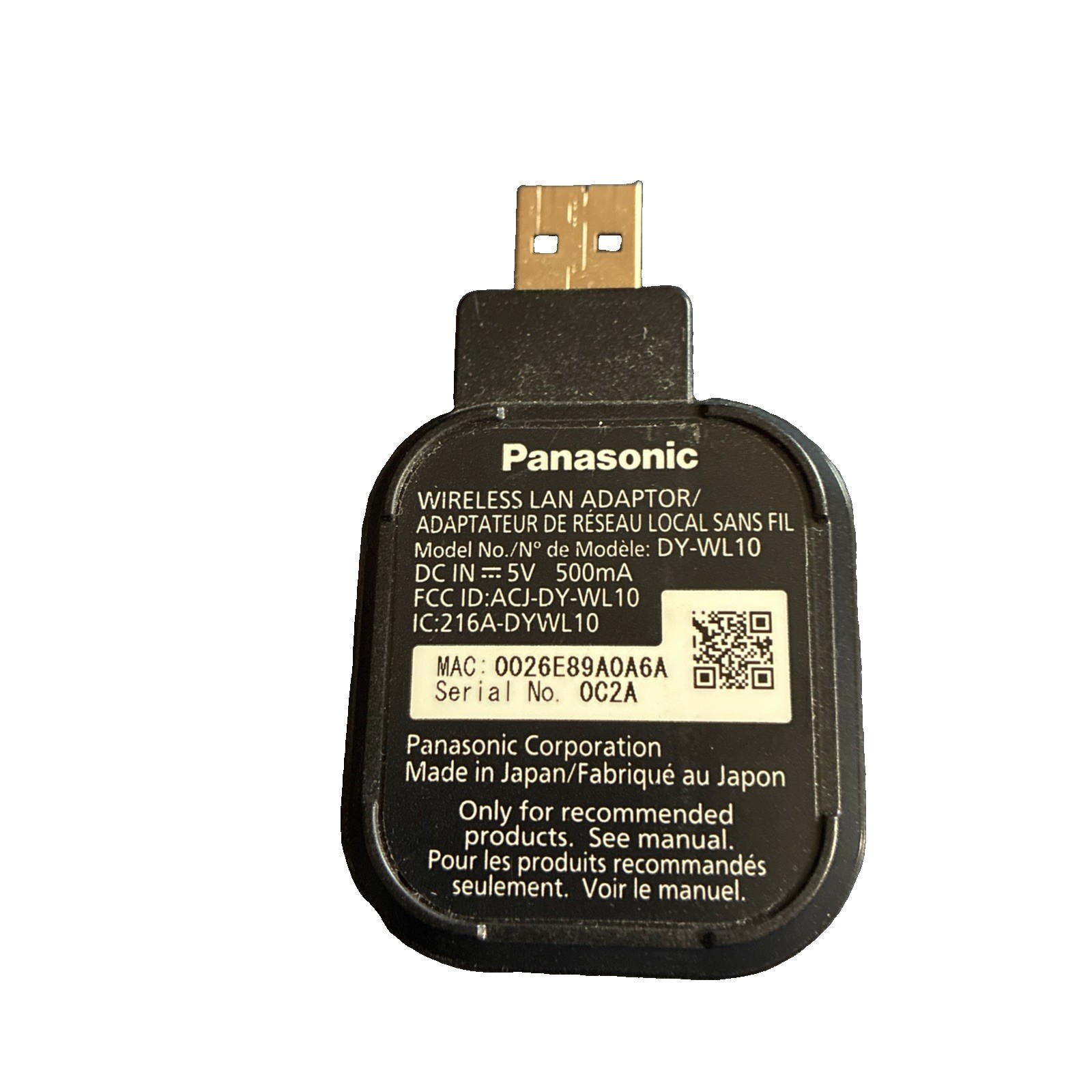 Panasonic DY-WL10 Wireless LAN USB Adapter Japan Network WiFi Dongle Smart TV