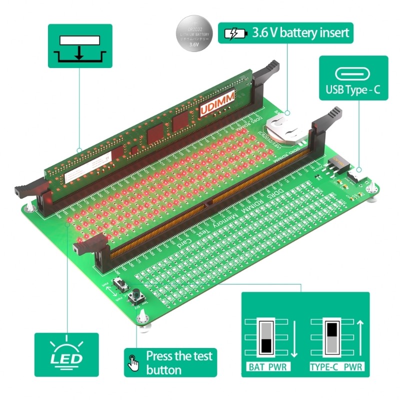 DDR5 RDIMM/UDIMM Memory Tester With Long Latches Desktop Computer DDR5 Memory