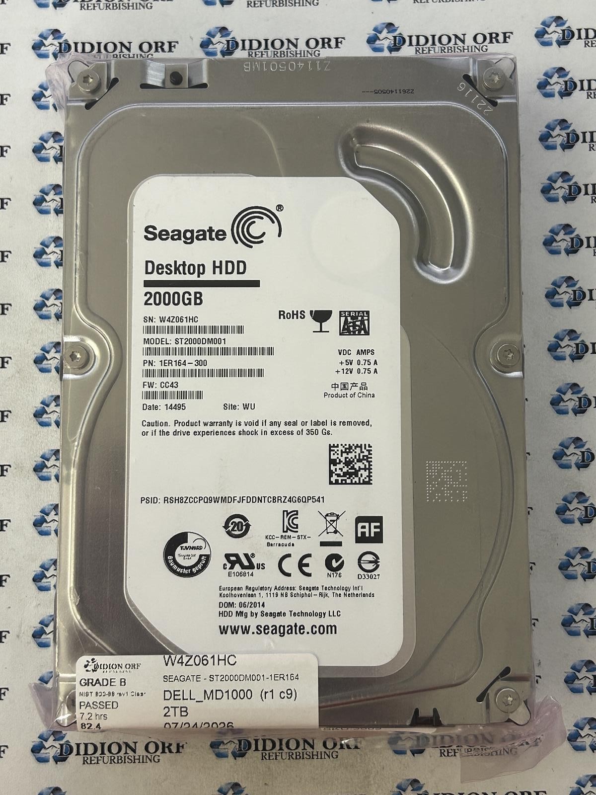 SEAGATE 2TB 3.5" SATA HDD 7200 RPM ST2000DM001-1ER164, GRADE B SKU 3869