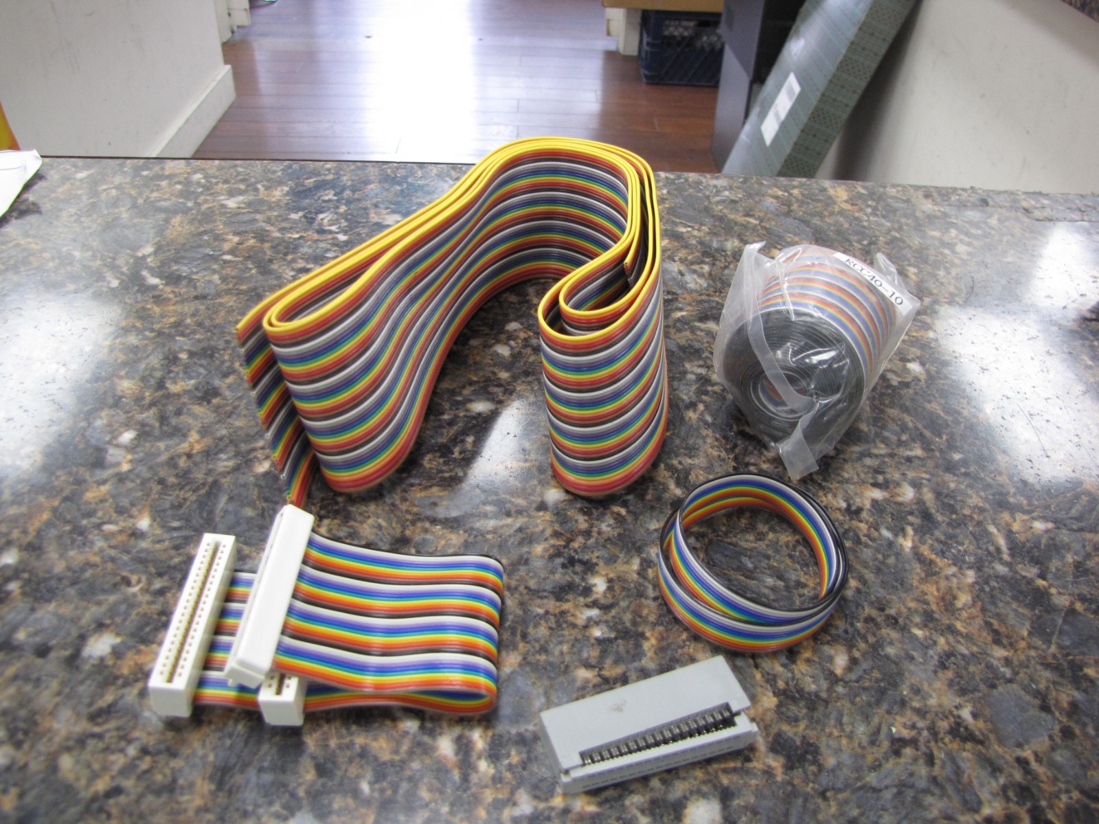 Vintage Lot of (3) Large Computer Ribbon Cable W/Connecter - Rainbow