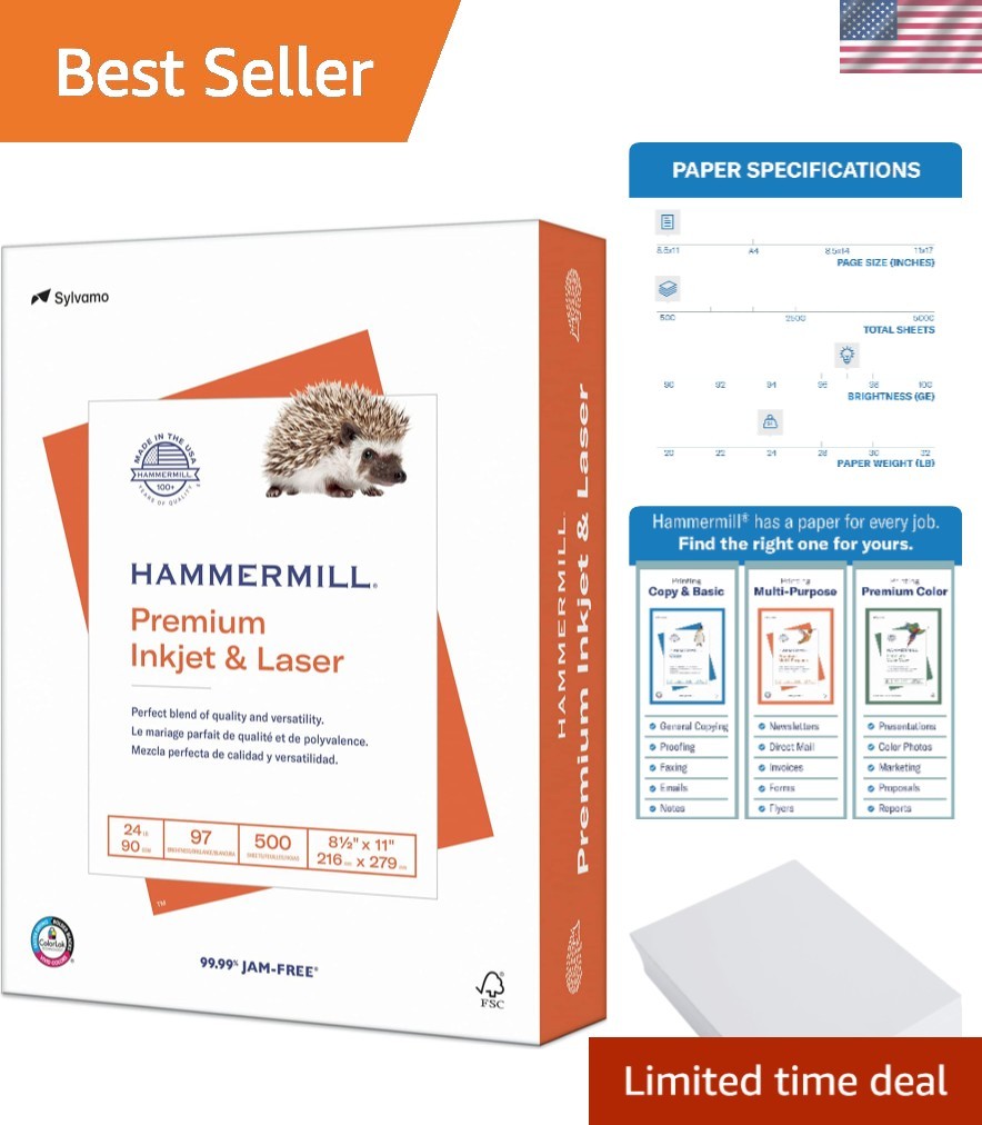 High-Quality 24 lb White Printer Paper - 8.5 x 11, 500 Sheets with 97 Brightness
