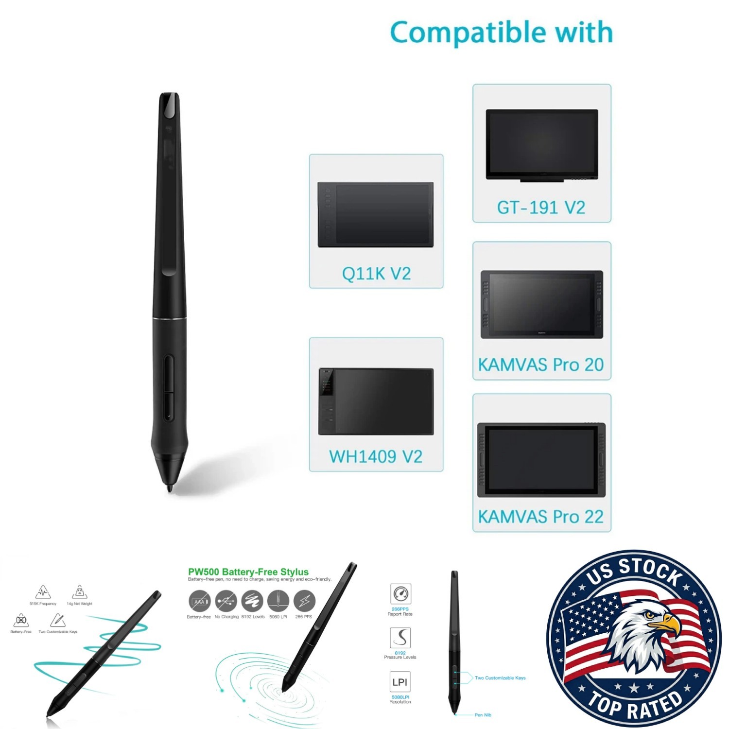 Battery-Free Stylus Pen 8192 Pressure Levels for Tablets - PW500