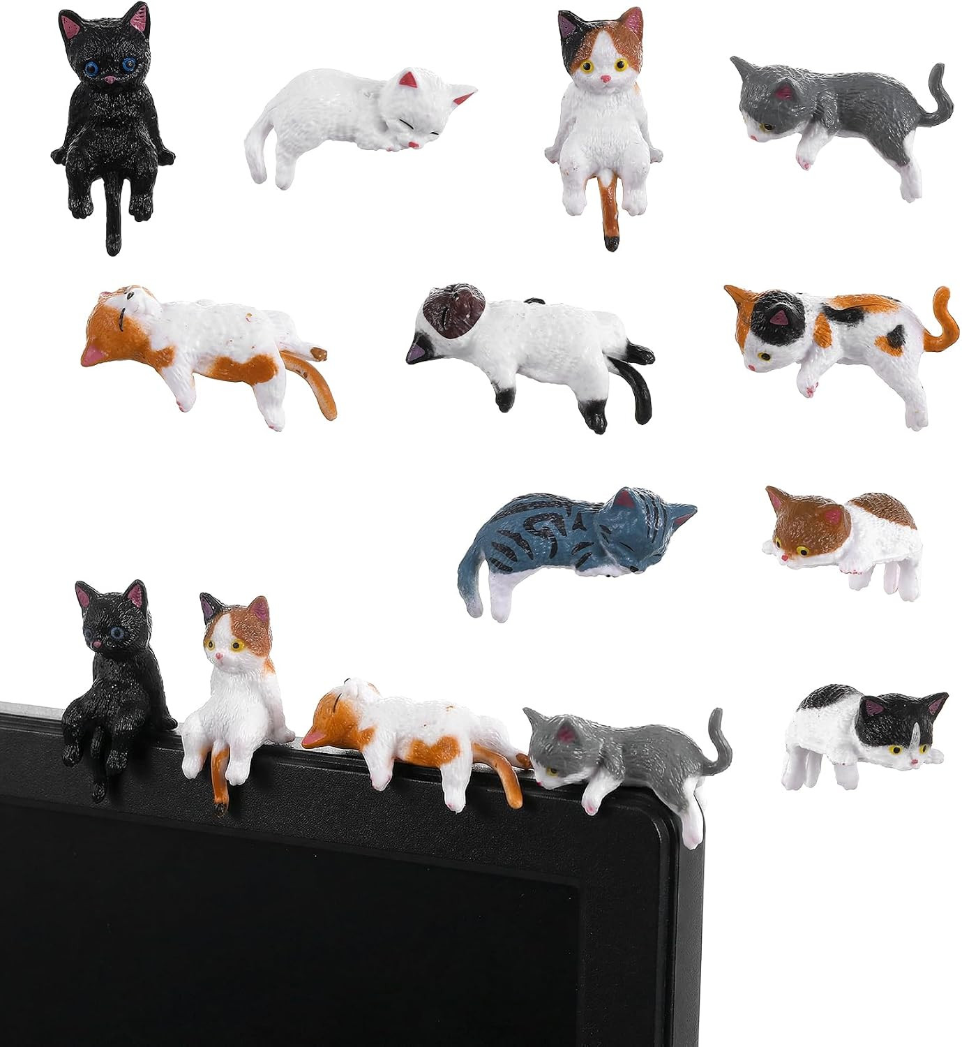 10 Pcs Cat Computer Monitor Decor, Mini Little Cats for Computer Monitor Resin F