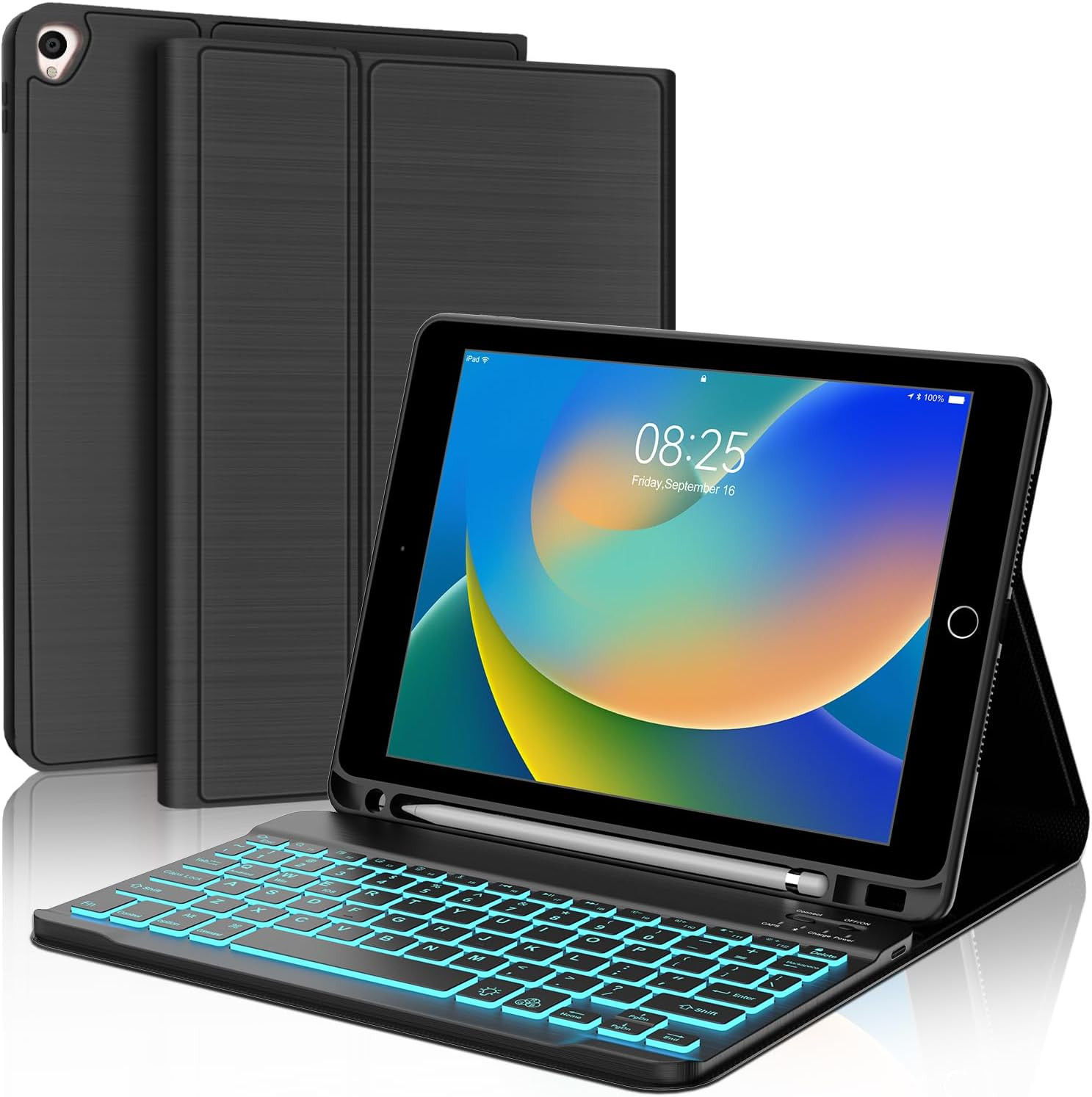 BORIYUAN Ipad 10.2 Inch Case with Keyboard, Detachable Bluetooth Keyboard 