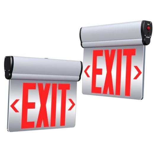 Led Edge-Lit Exit Sign ,Brushed Aluminum Housing Double Sided Mirror 2 Pack