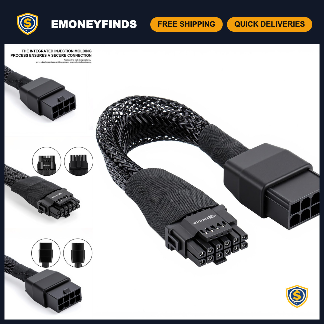 8-Pin to 12VHPWR 16-Pin Power Cable Adapter - 5.9" Braided GPU Cable, 14AWG Copp