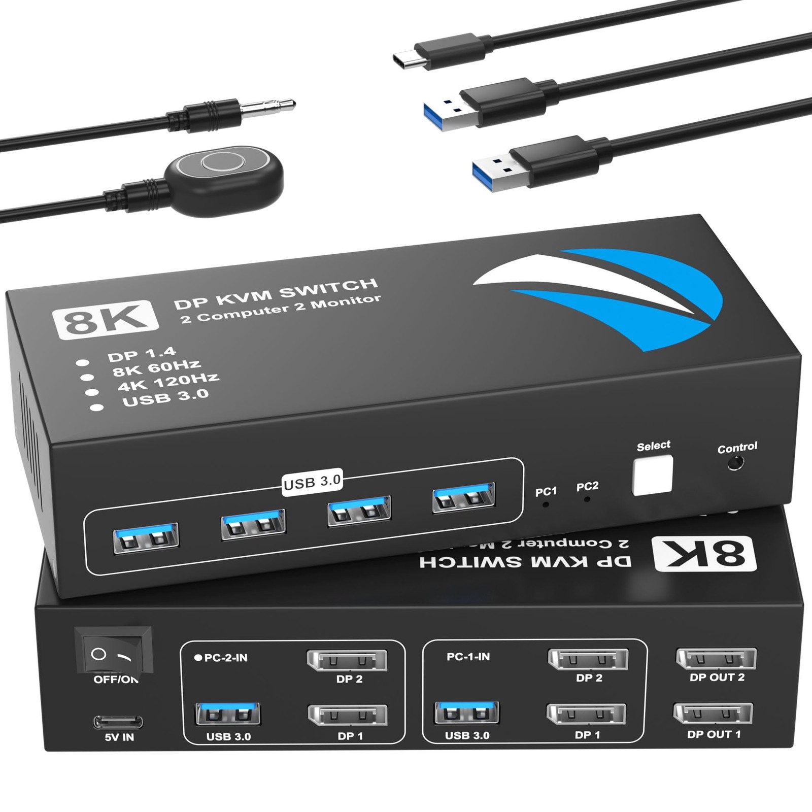 8K@60Hz KVM Switch 2 Monitors 2 Computers Display Port, KVM Switches Dual Mon...
