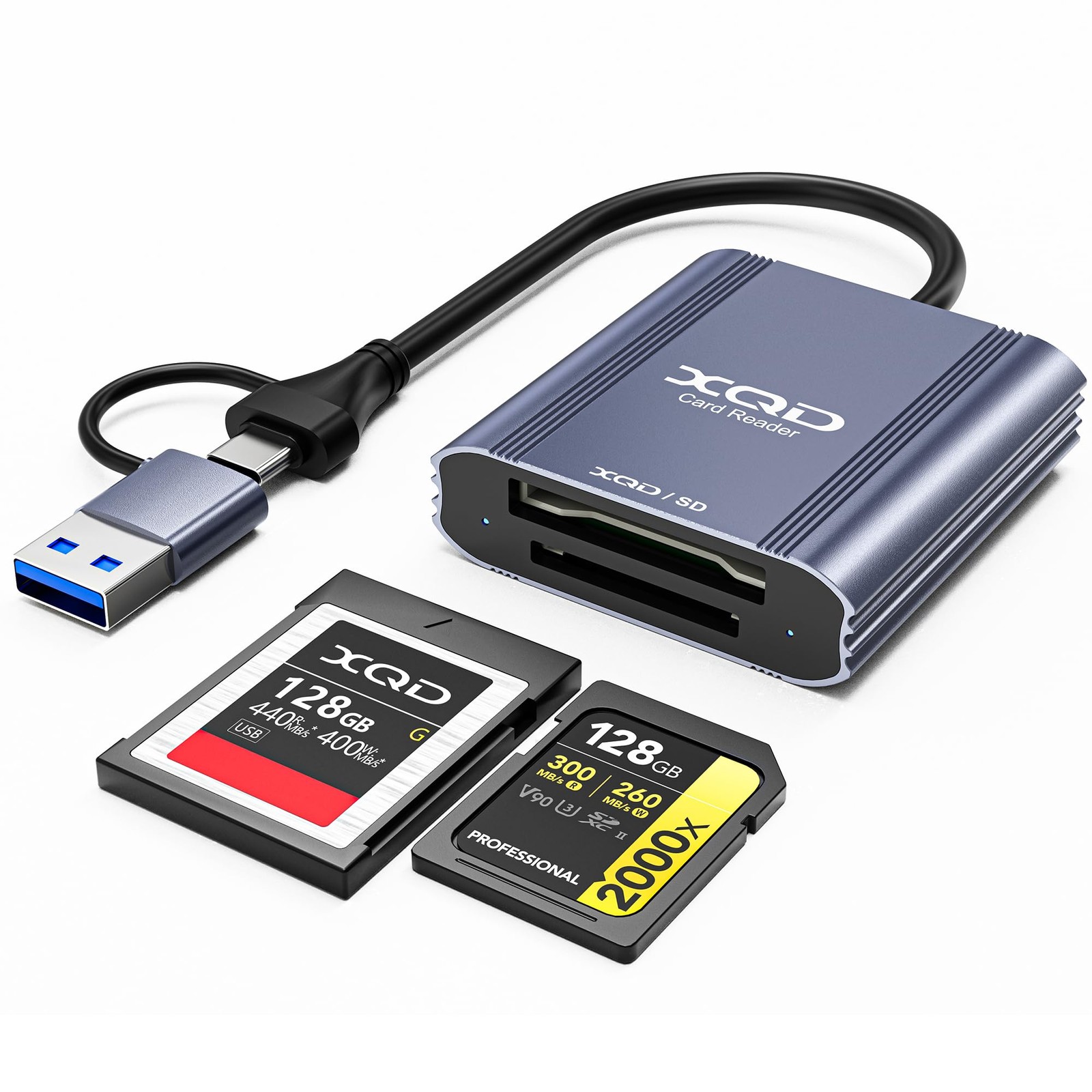 XQD Card Reader, 2 in 1 XQD Memory Card Adapter with USB-C/USB-A, XQD/SD Card...