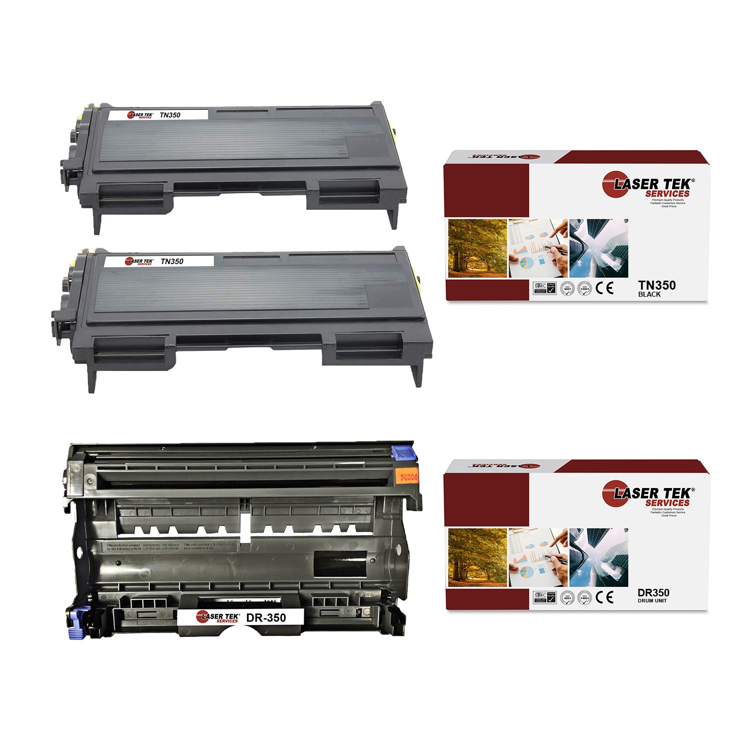 3Pk LTS TN-350 DR-350 Compatible for Brother HL2030 2040 Toner and Drum Unit