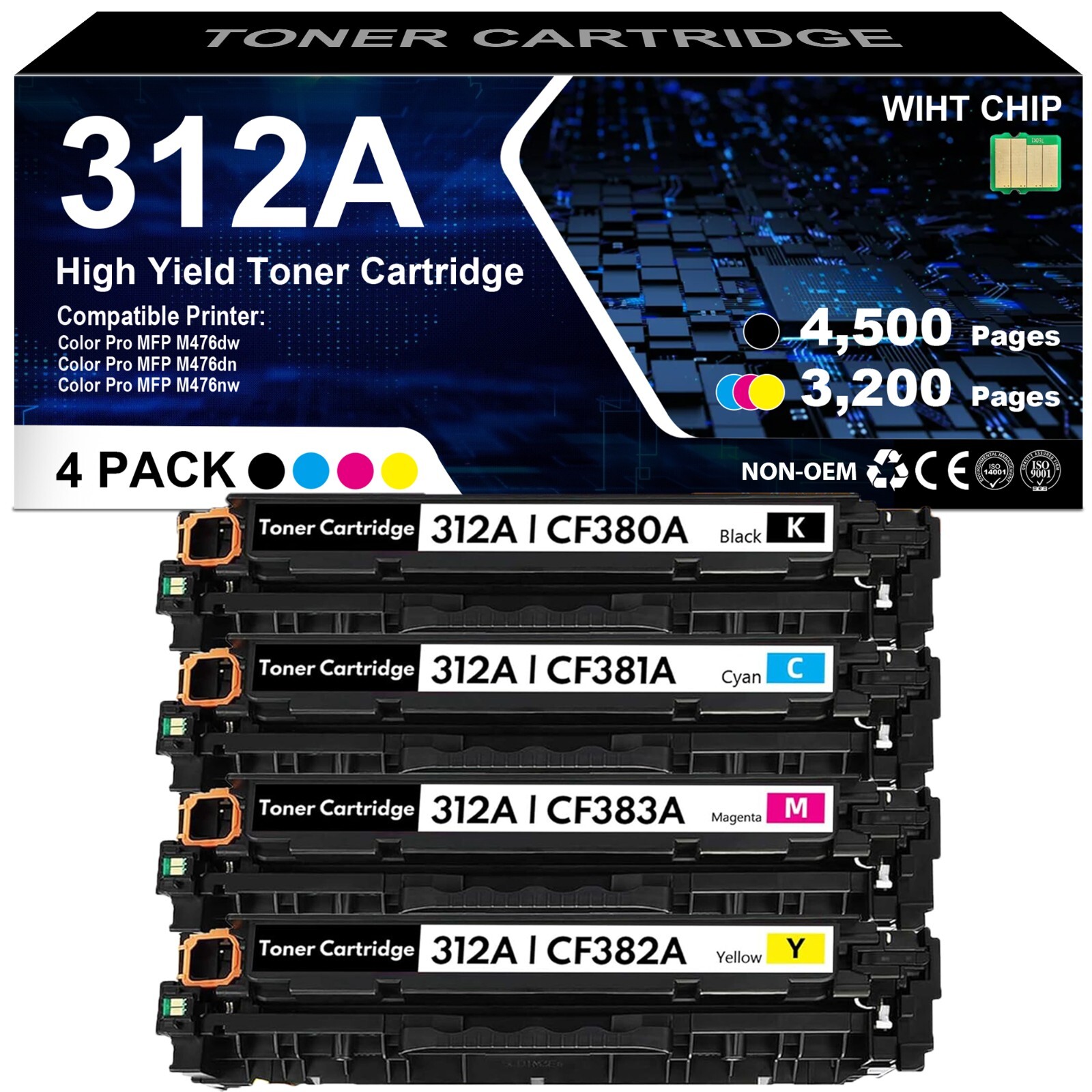 4PK 312A CF380A Toner Compatible With  LaserJet Pro MFP M476nw M476dn M476dw