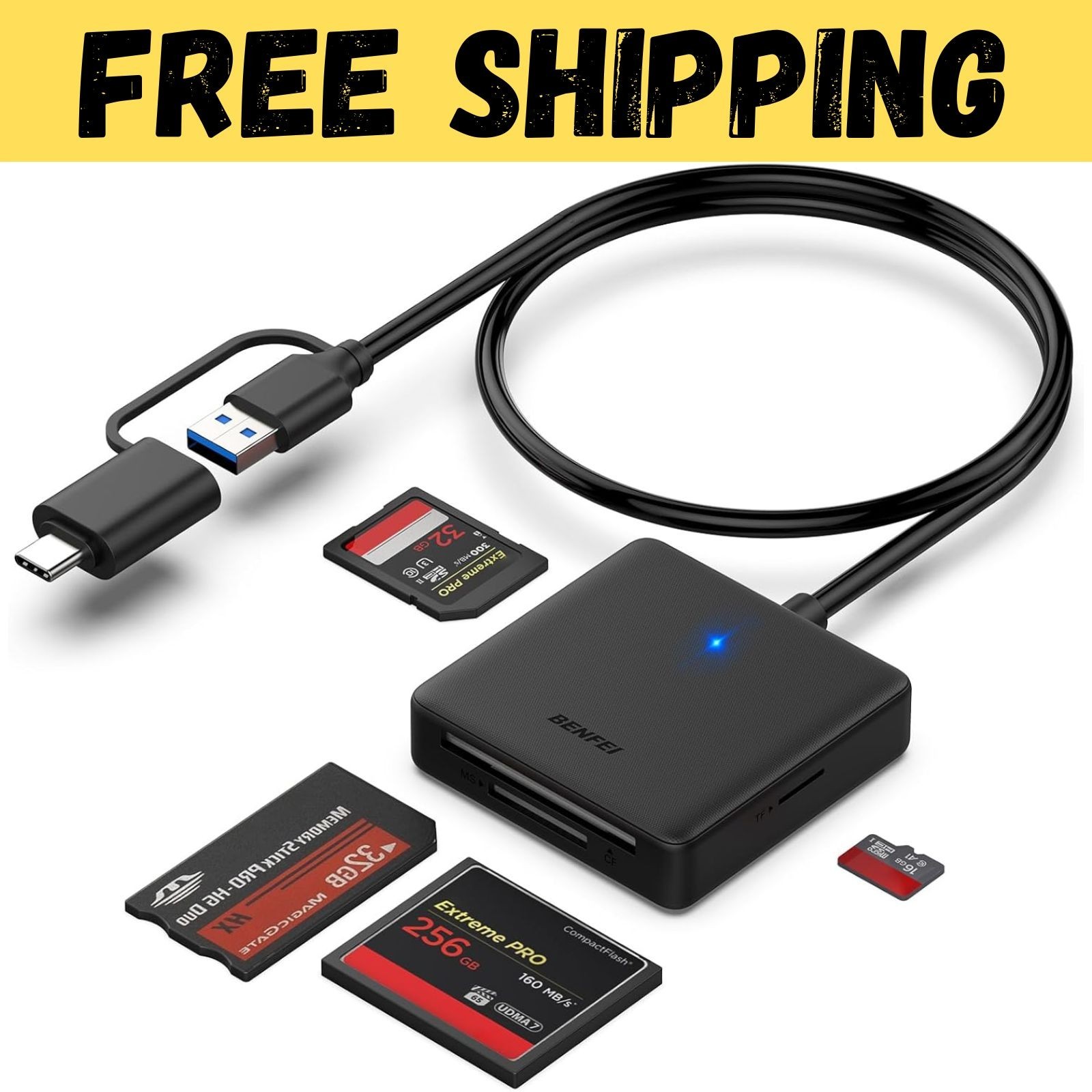 Memory Card Reader,  4In1 USB 3.0 and USB-C to SD Micro SD MS CF Card Reader Ada