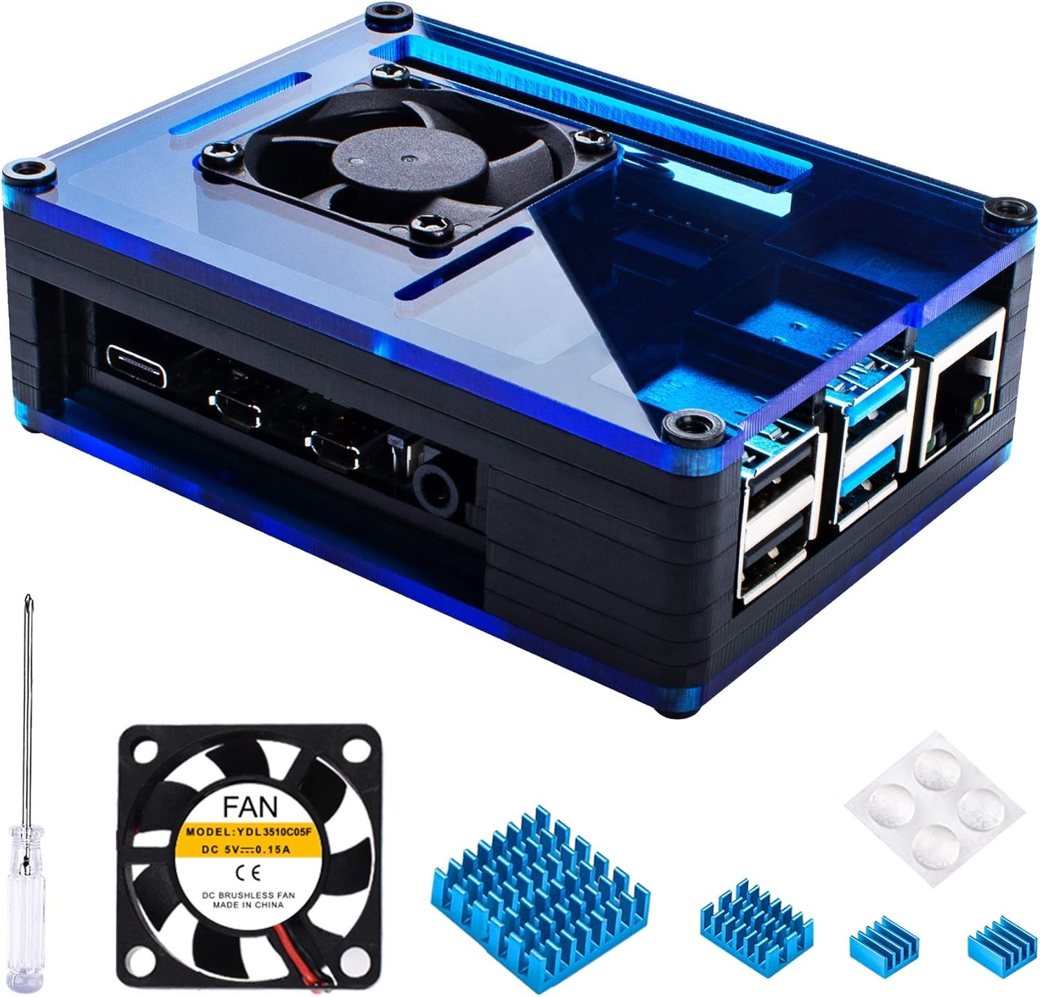 Raspberry Pi 4 Case with Fan Cooling , 4 Pcs Aluminum Heat Sinks , Case for Rasp