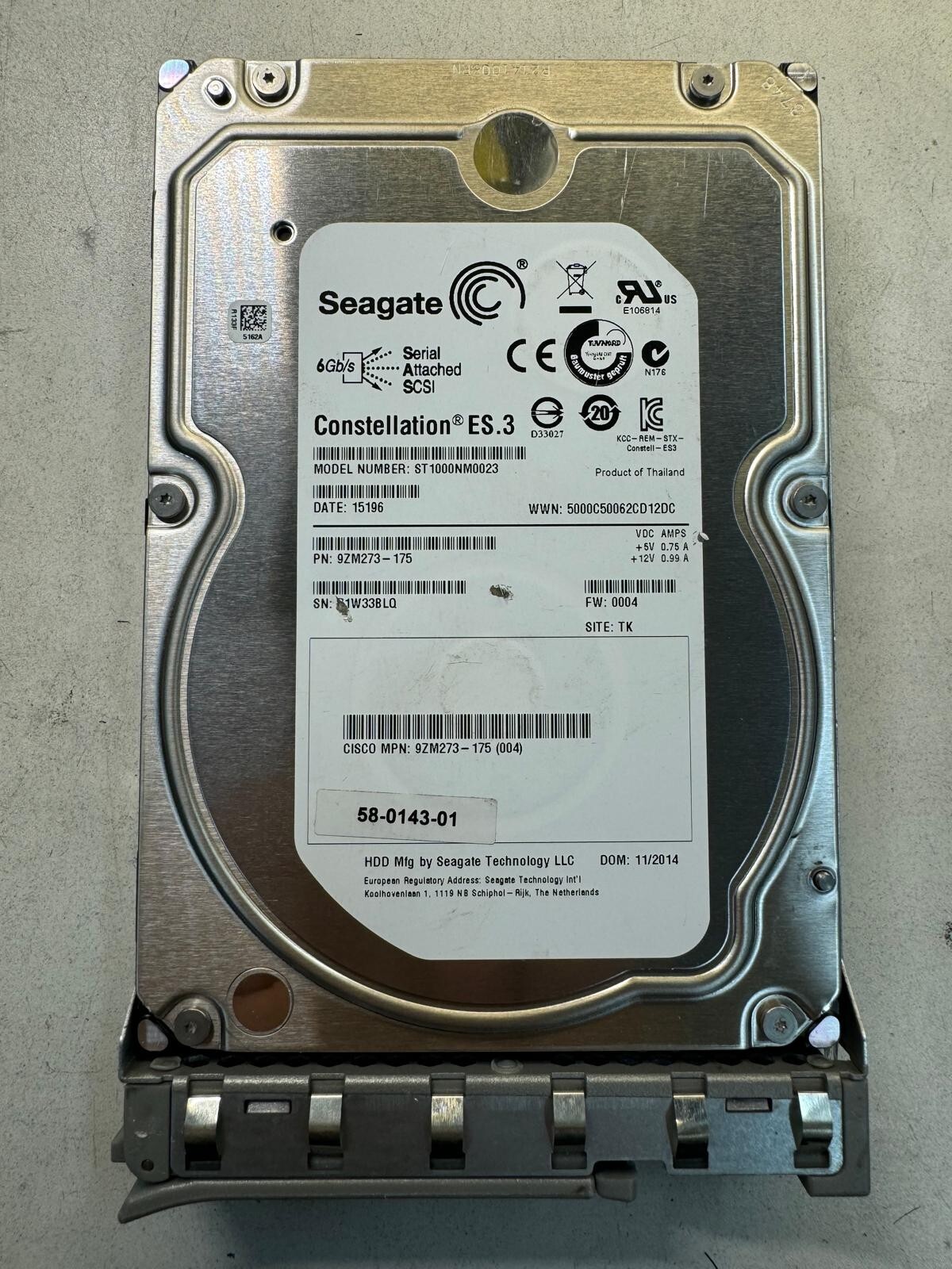 UCS-HDD1TI2F212 ST1000NM0023 CISCO 1TB 7.2K RPM 6 Gb/s 3.5" SAS HDD