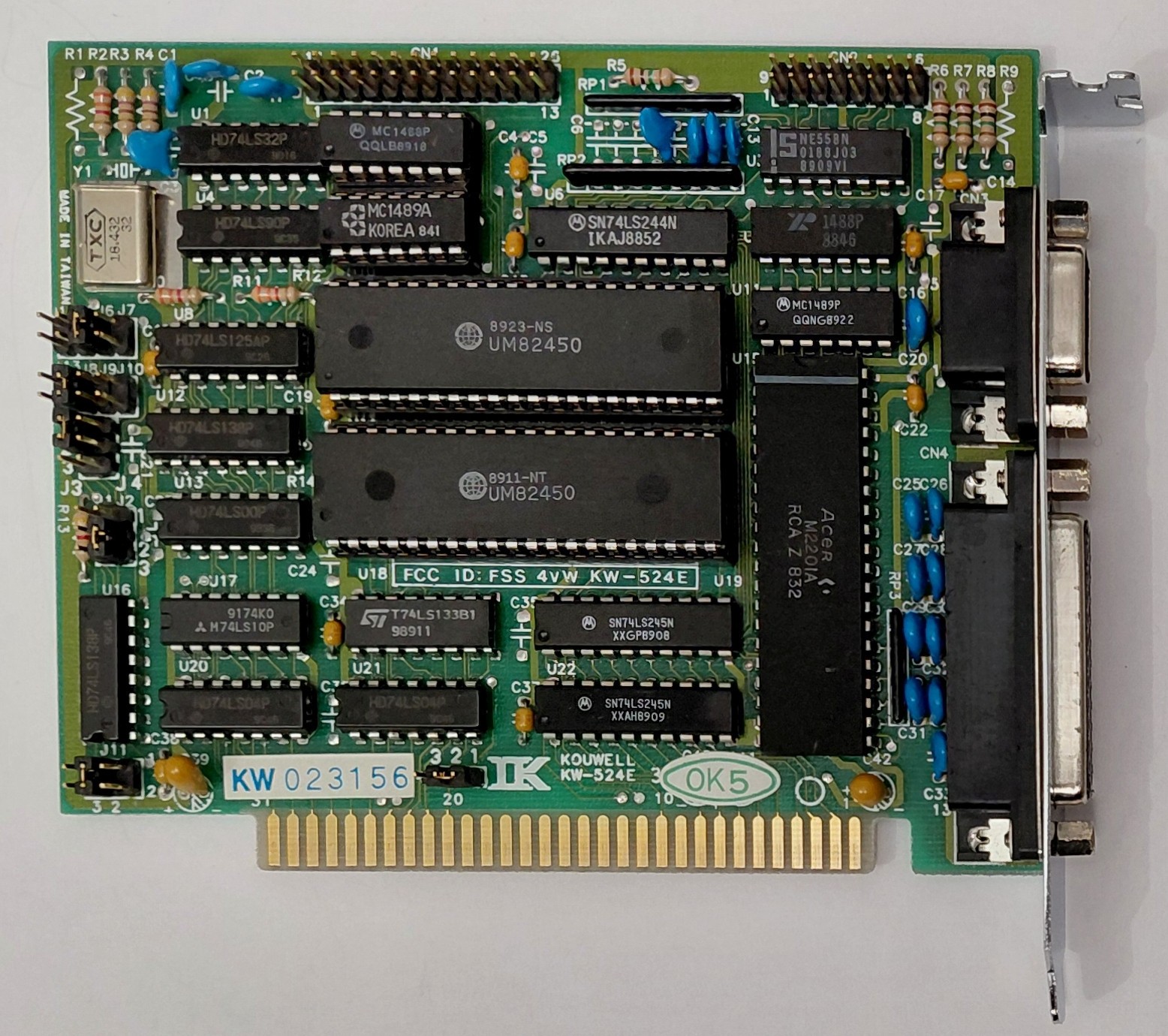 Kouwell KW-524E Multi-I/O 8-bit ISA Controller (Serial, Parallel, 1989)