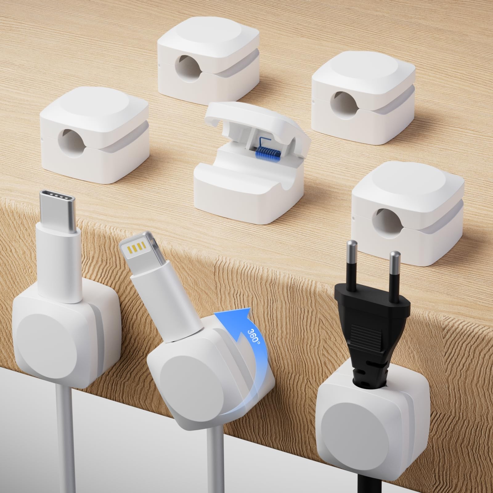 Rotatable Cord Organizer, Strong Adhesive Spring Cable Clips