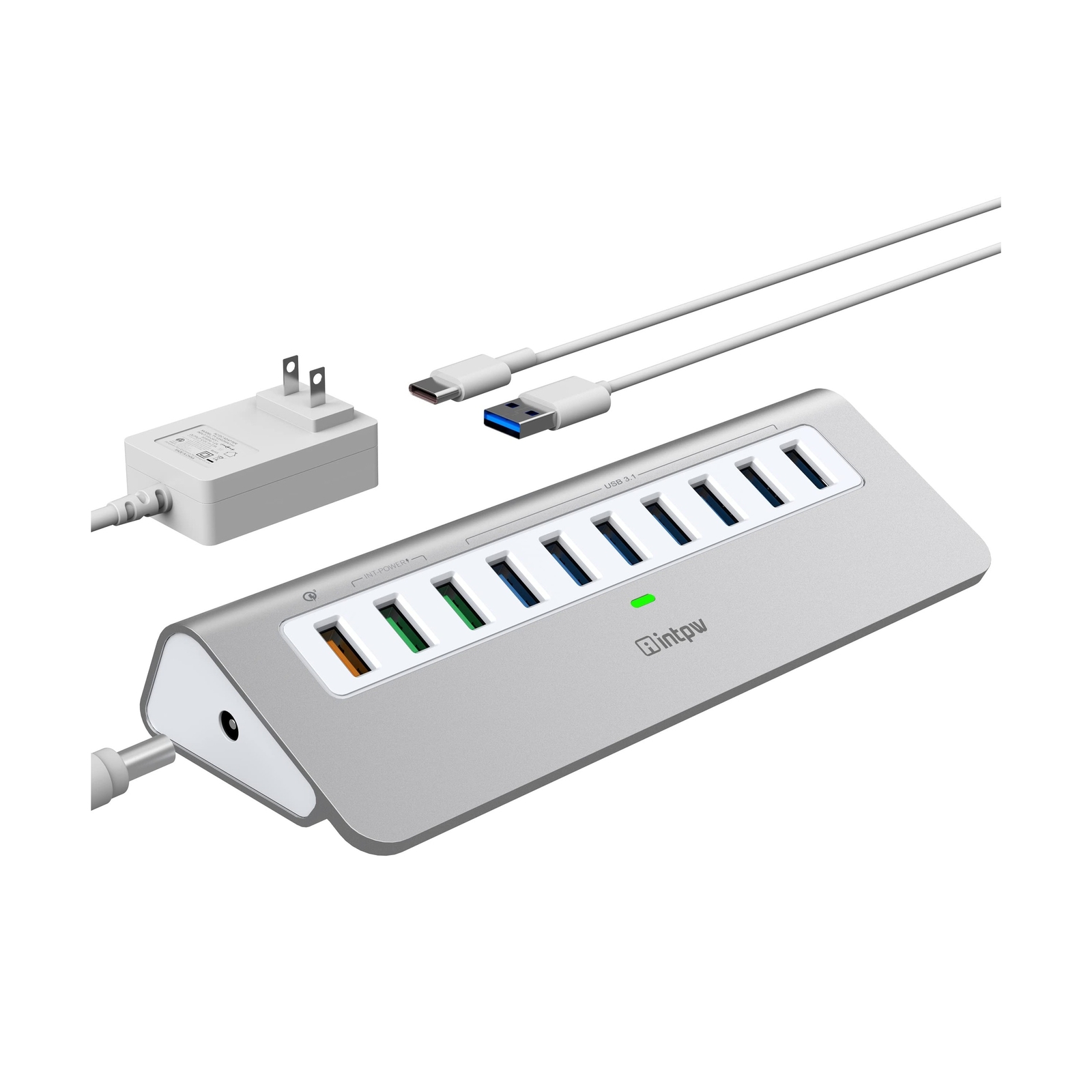 Powered USB Hub 10Gbps, 10 Port USB 3.1 Gen 2 Hub with 7 USB 3.1 Data Ports, ...