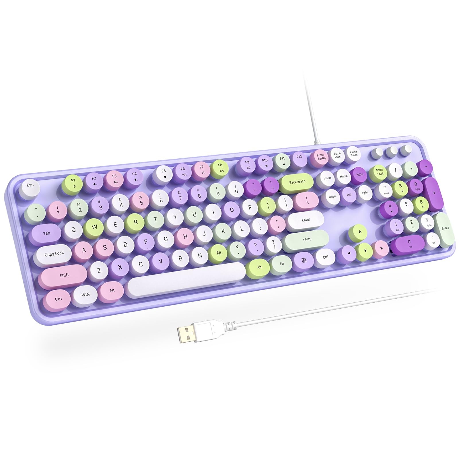 Atelus Computer Wired Keyboard, Plug Play USB Full-Size Purple Colorful