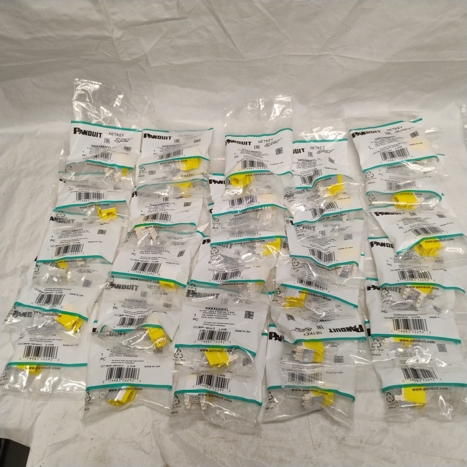 29 Pc. Panduit NK6X88MYL Cat-6A Punchdown Keystone Jack Module UTP RJ45 Yellow.