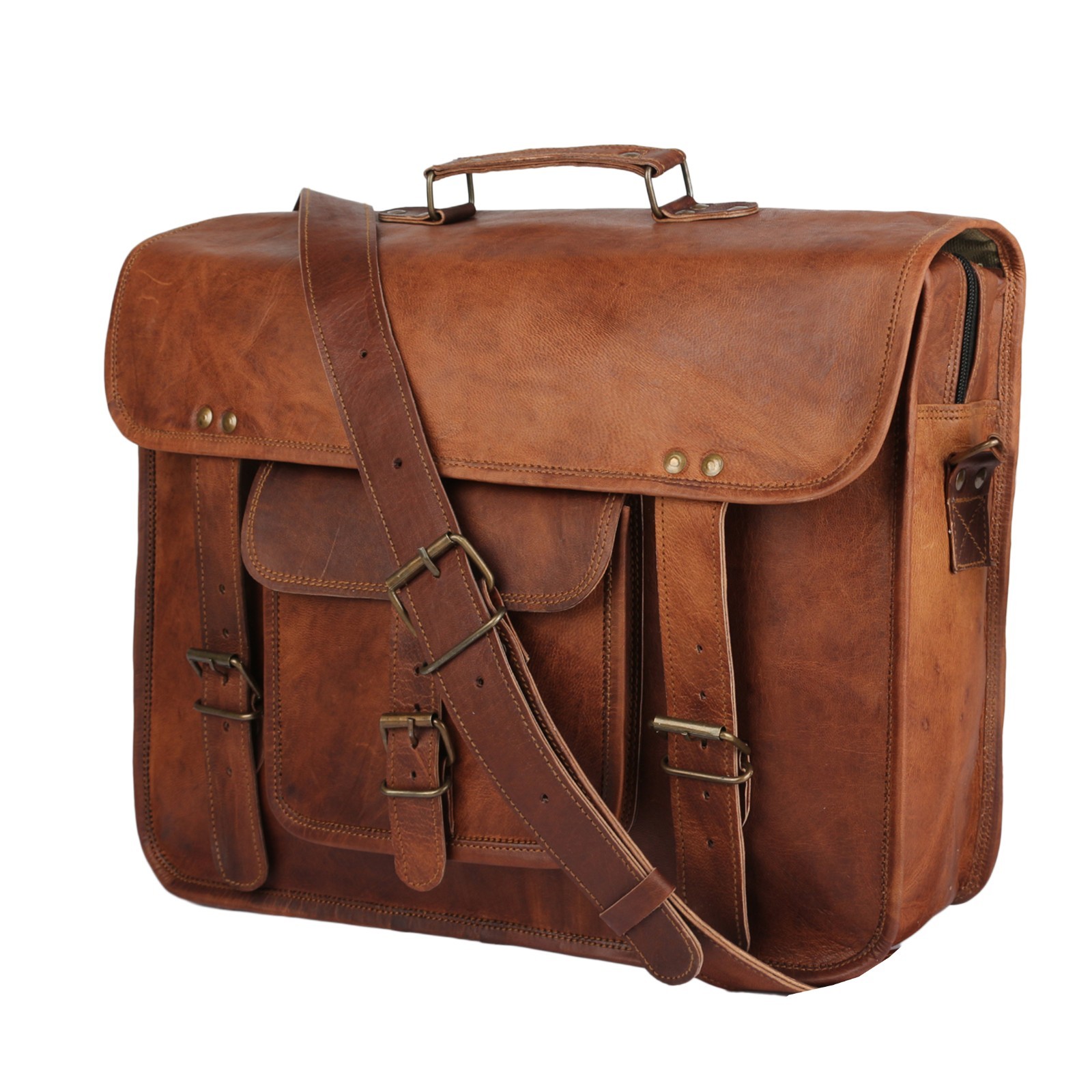 Classic Distressed Brown Leather Laptop Messenger Bag for Men, Large Capacity1