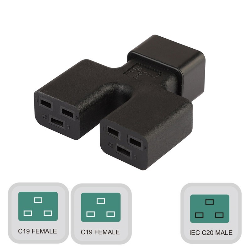 IEC 320 C20 Male to Dual 2*C19 Female Power Adapter,16A 250V UPS PDU  Adapter