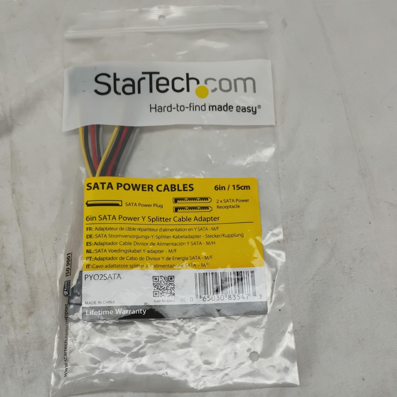 New StarTech.com 6in SATA Power Y Splitter Cable Adapter, PYO2SATA, 6" / 15cm