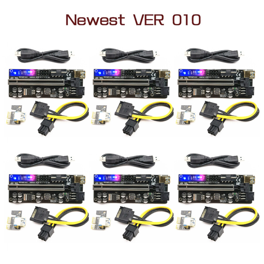 6 Pcs PCIE adapter board 60cm USB3.0 Cable Newest  010S Plus GPU Riser Card SATA