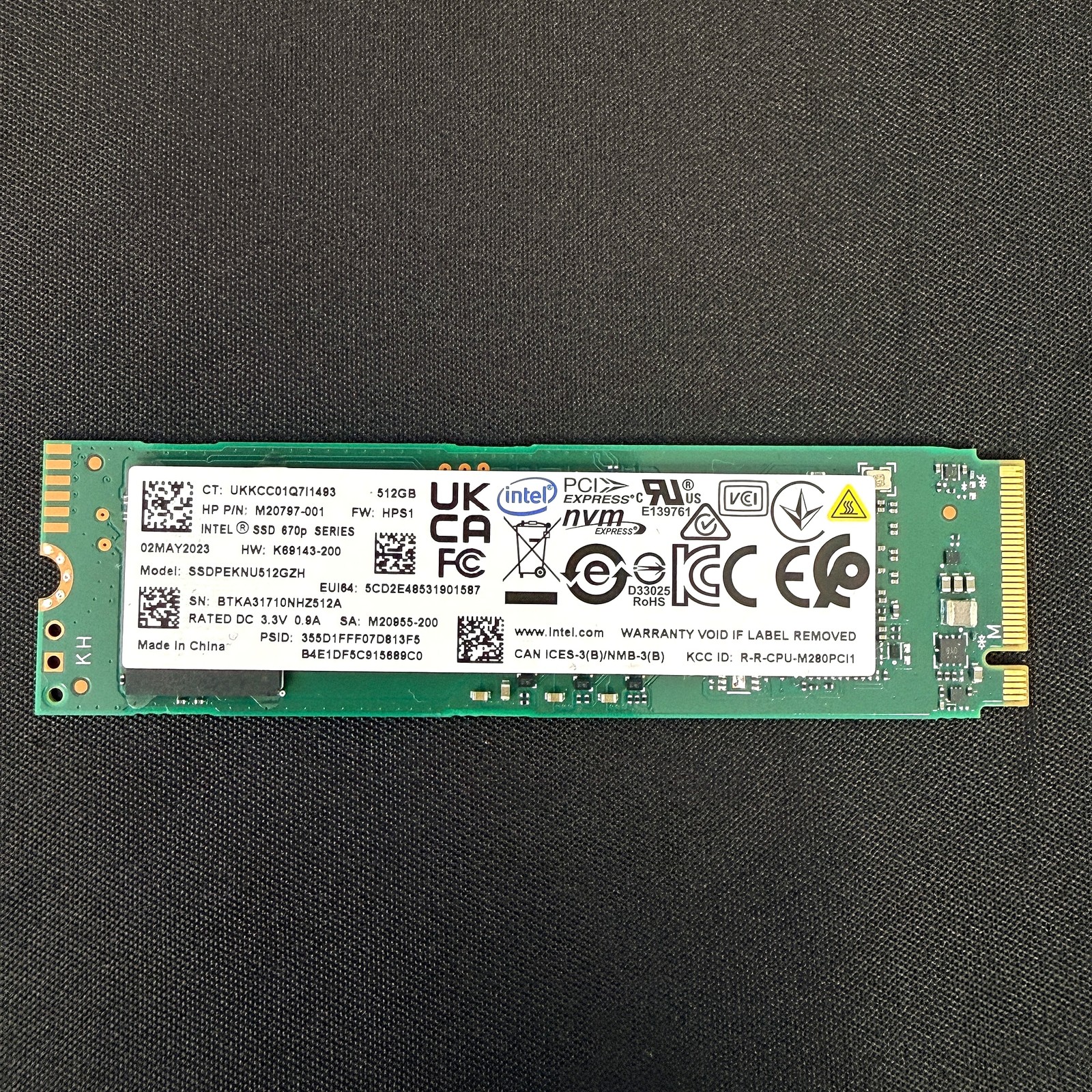 Intel 670p 512GB NVMe M.2 2280 PCIe Gen3 x4 SSD SSDPEKNU512GZH HP L85364 005