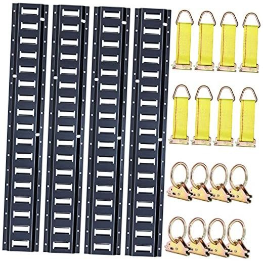 4ft E Track Tie-Down Rail Kit for Garages, Vans, Trailers, 10ft-20pcs Silver