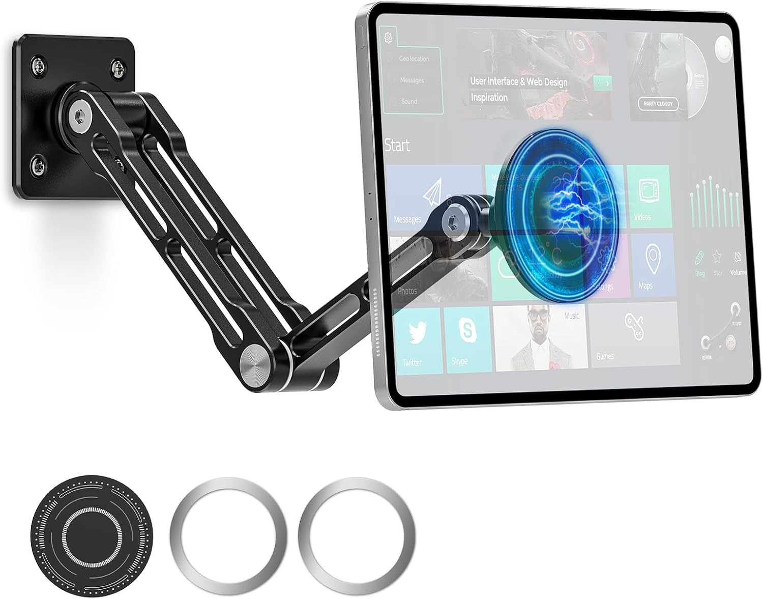 Magnetic Tablet Wall Mount, 360° Rotating Alloy Steel Stand with Magsafe