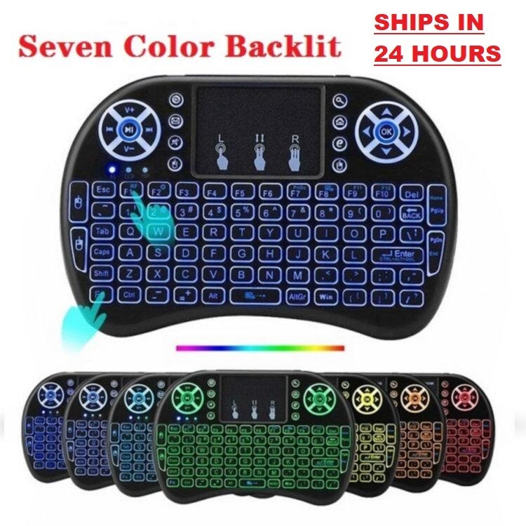 2.4gHz - Backlit Mini Wireless Handheld Keyboard Mouse Touchpad Black - 7 COLOR