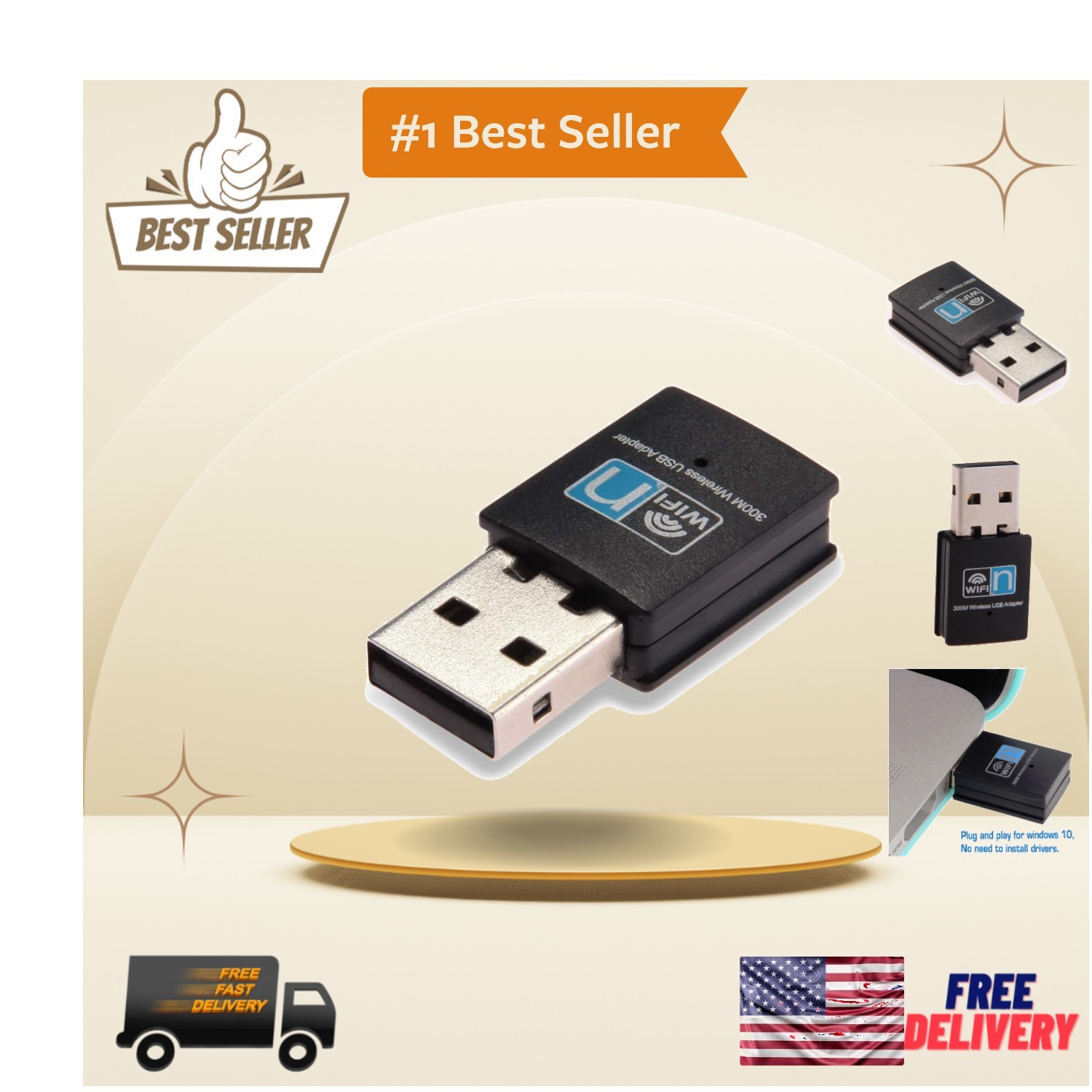Enhanced Speed 300Mbps WiFi Network Adapter - Compatible with Windows & Mac