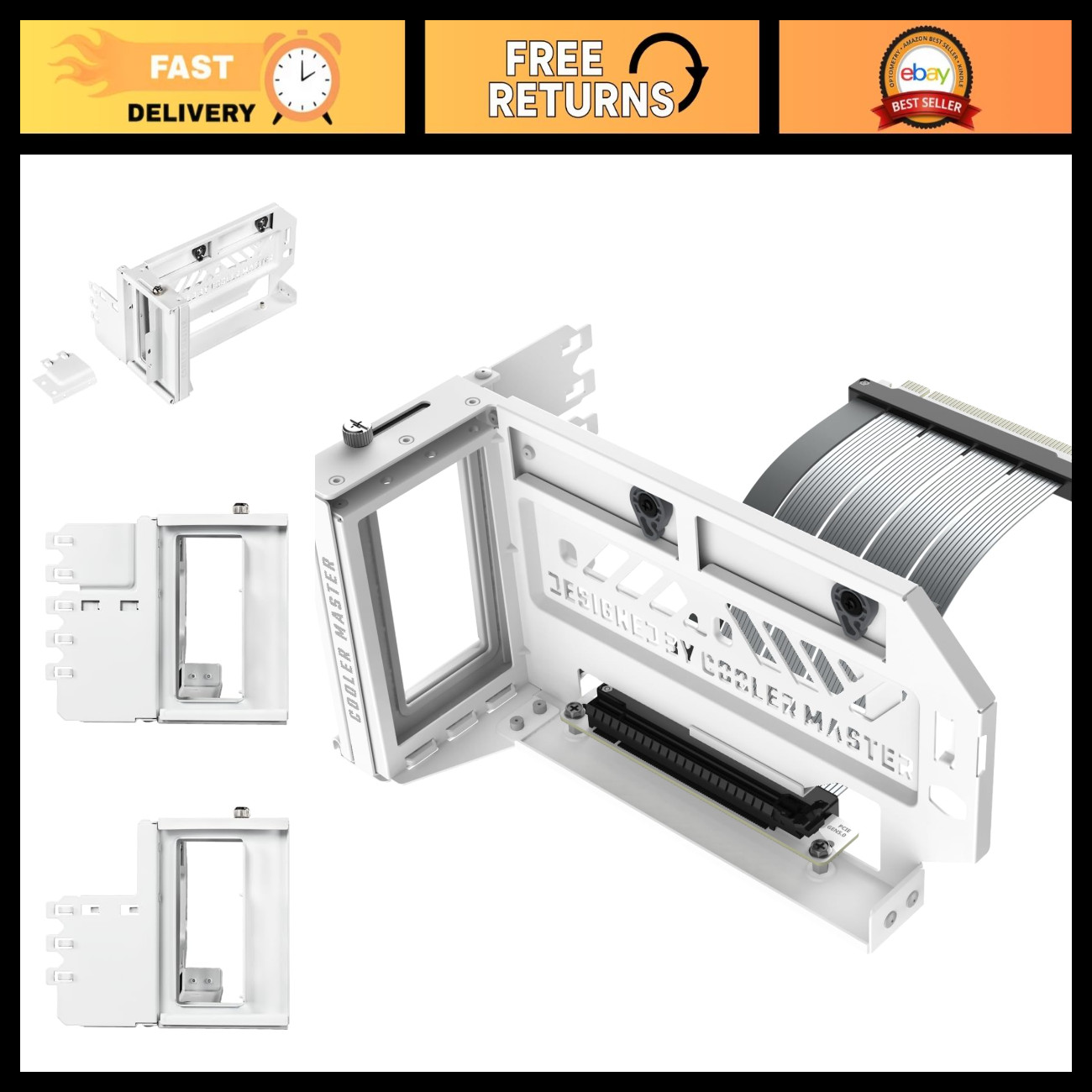 Vertical Graphics Card Holder, PCIe 5.0 Riser for Gaming PC, White Cooler Stand