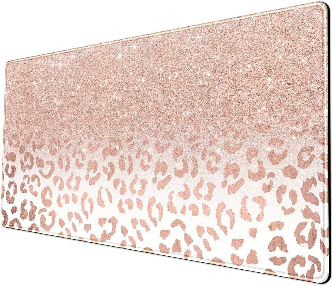 Desk Mat XXL Mouse Pad, Pink Rose Gold Leopard Print Office Supplies and Accesso