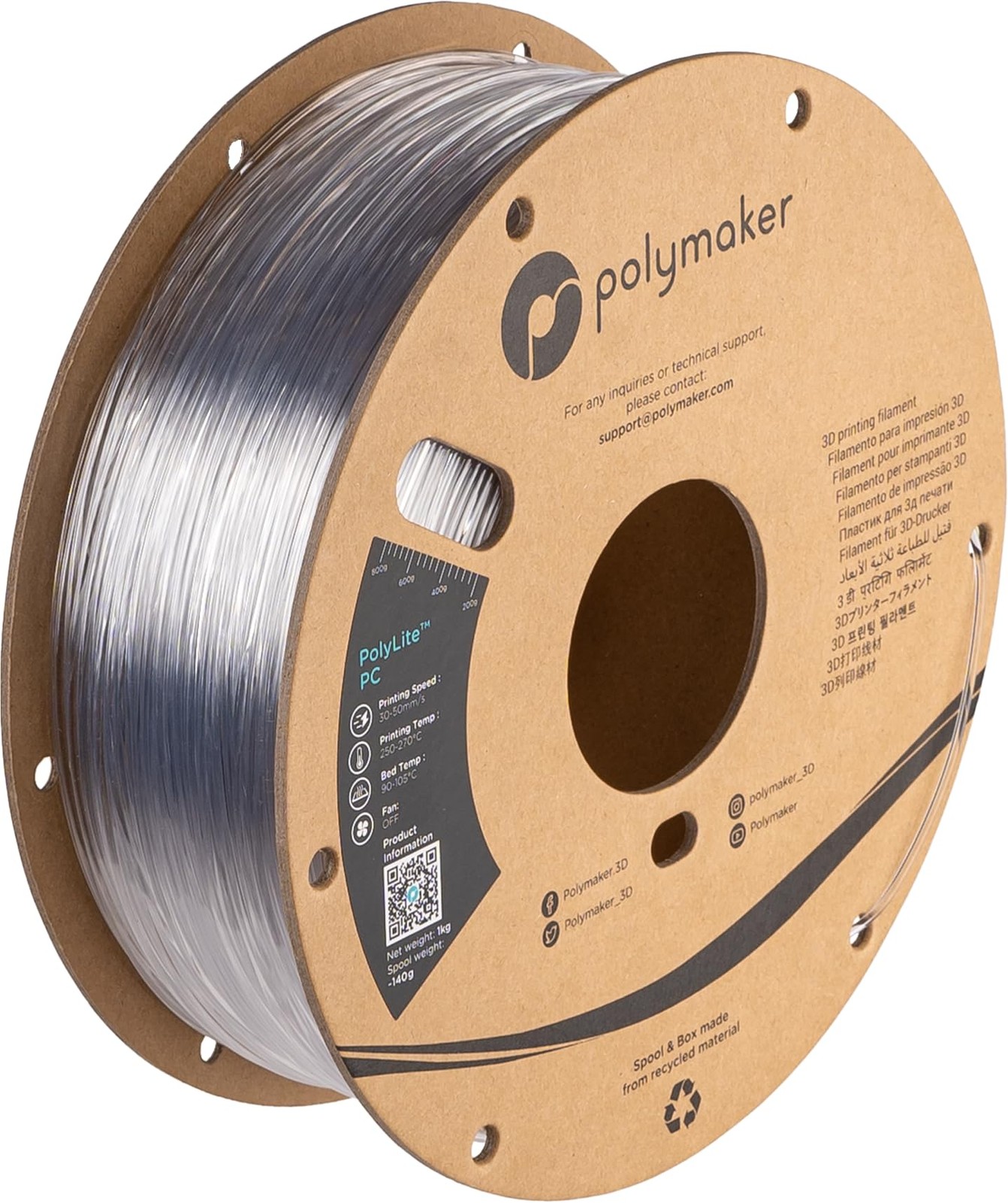 Polymaker PolyLite PC 1kg, 126 - 1.75mm Transparent (Hex Code: #Dad5d4)