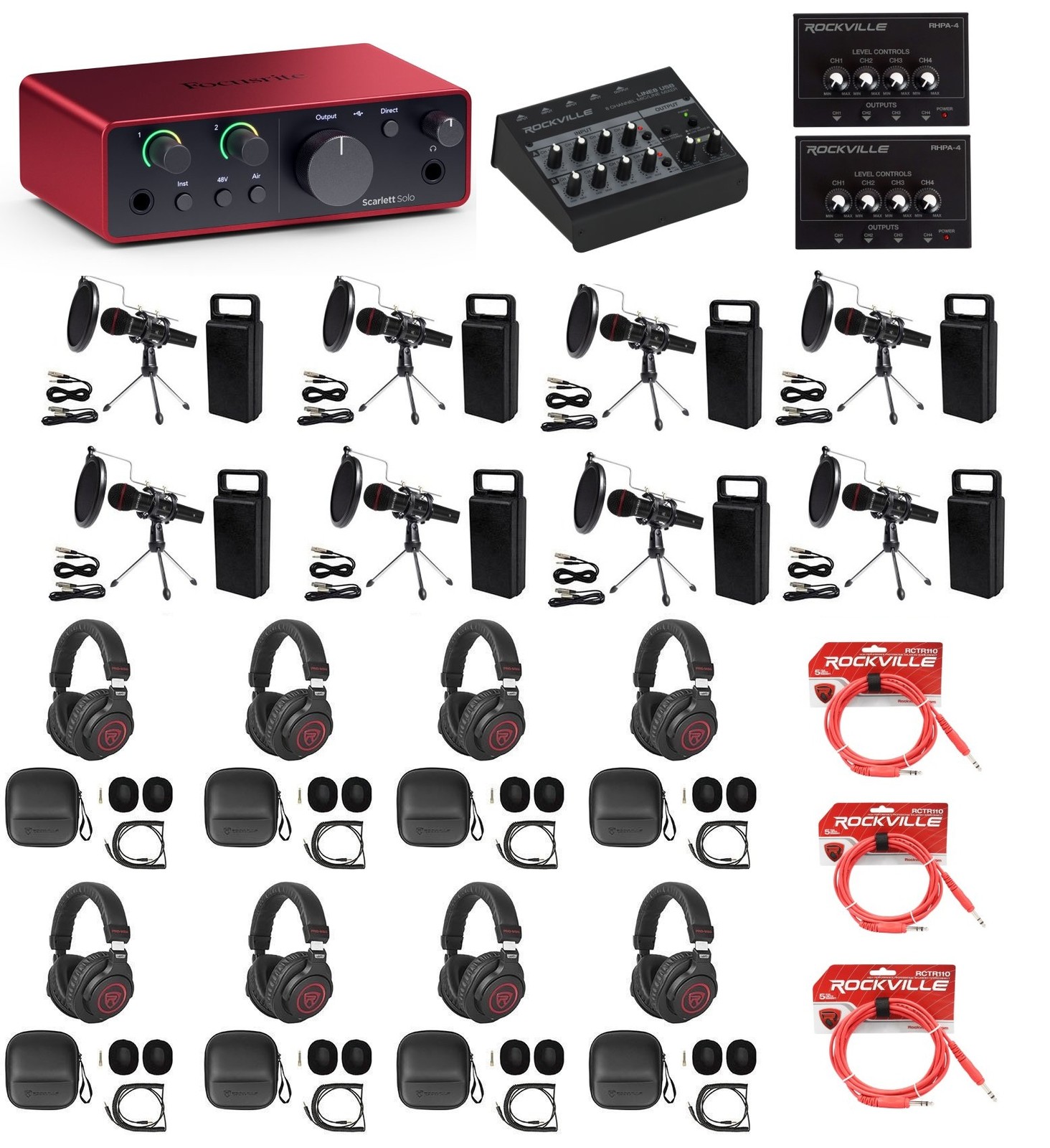 Focusrite 8-Person Podcast Podcasting Recording Kit w/Mics+Stands+Headphones
