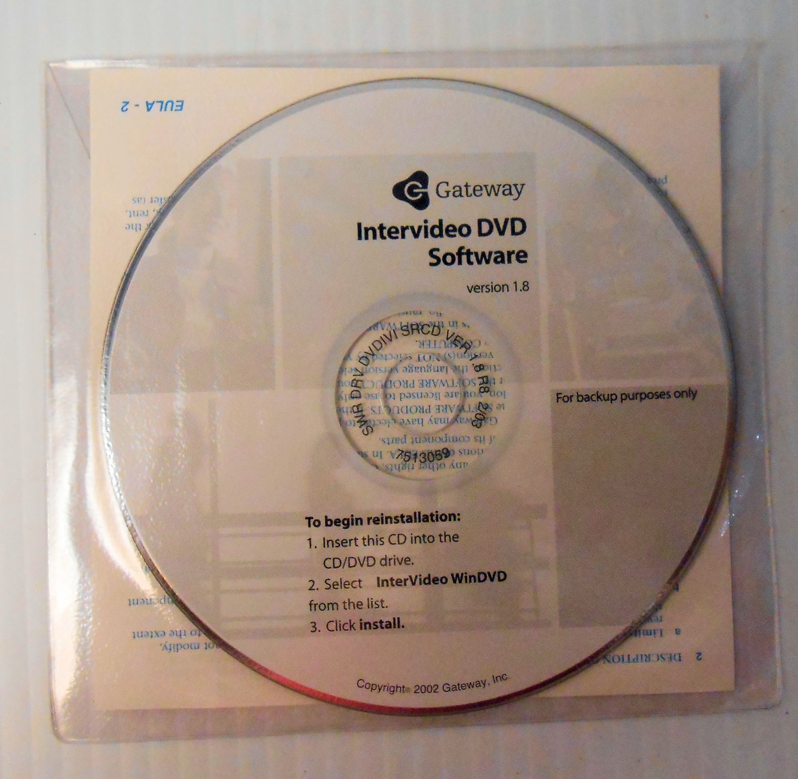Gateway Intervideo DVD Software Version 1.8 CD Disc Factory Sealed