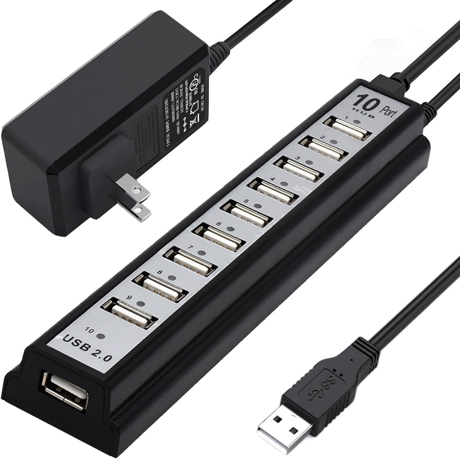 Powered USB Hub 2.0, VIENON 10-Port USB Hub USB Extender Splitterwith Individual