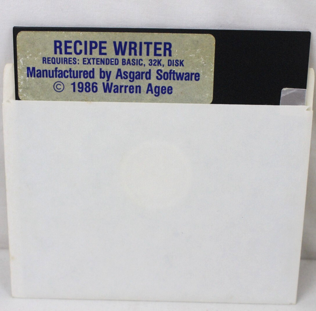 Vintage Software Computer Game TI99/4A 32K Disk Asgard Recipe Writer Warren Agee