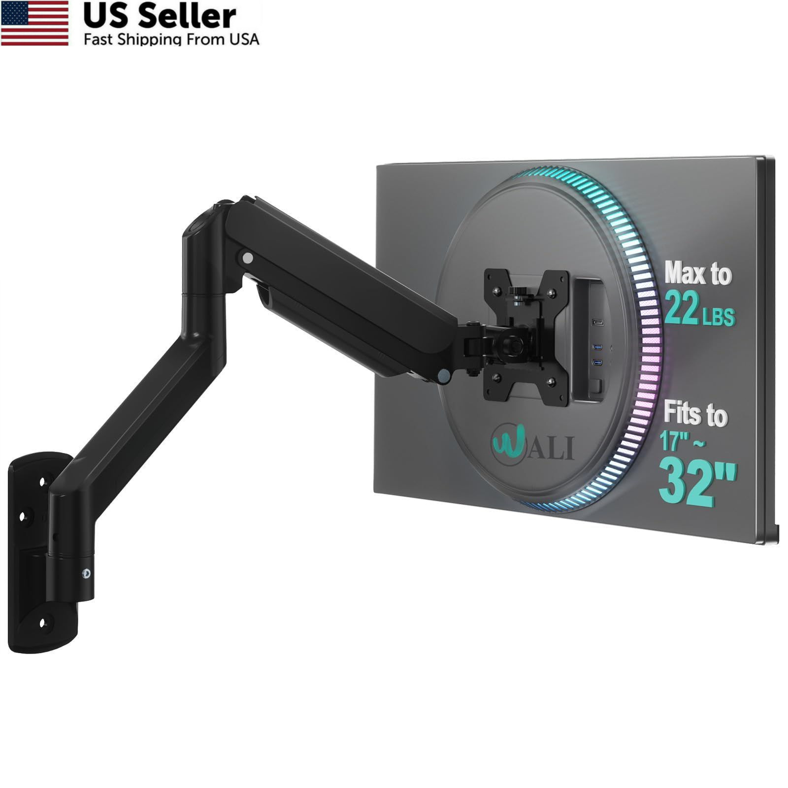 WALI Computer Monitor Wall Mount for 17 to 32 Inch Screens, Up 32", Black
