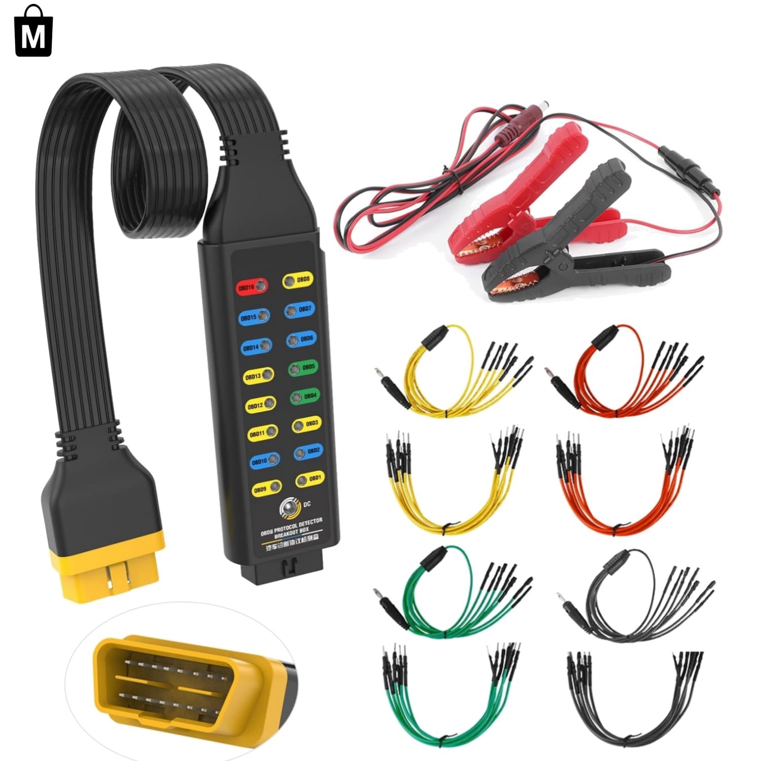 OBD2 Protocol Detector Breakout Box 16-Pin Diagnostic Tool with Ground Power Cir