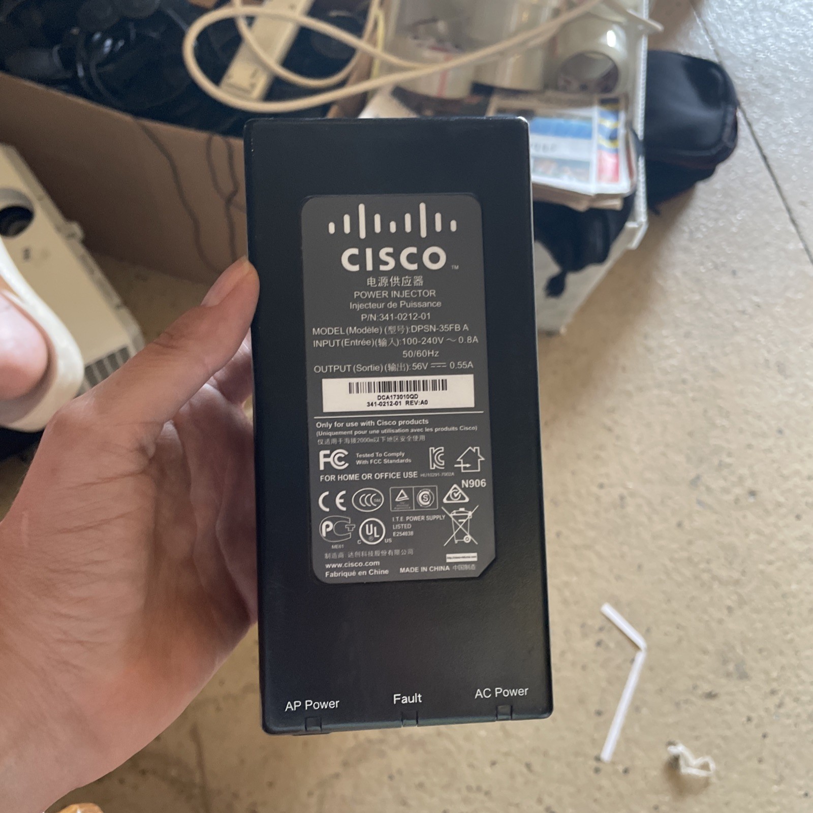 CISCO POWER INJECTOR MODEL DPSN-35FB A PN 341-0212-01 DC 56V 0.55A
