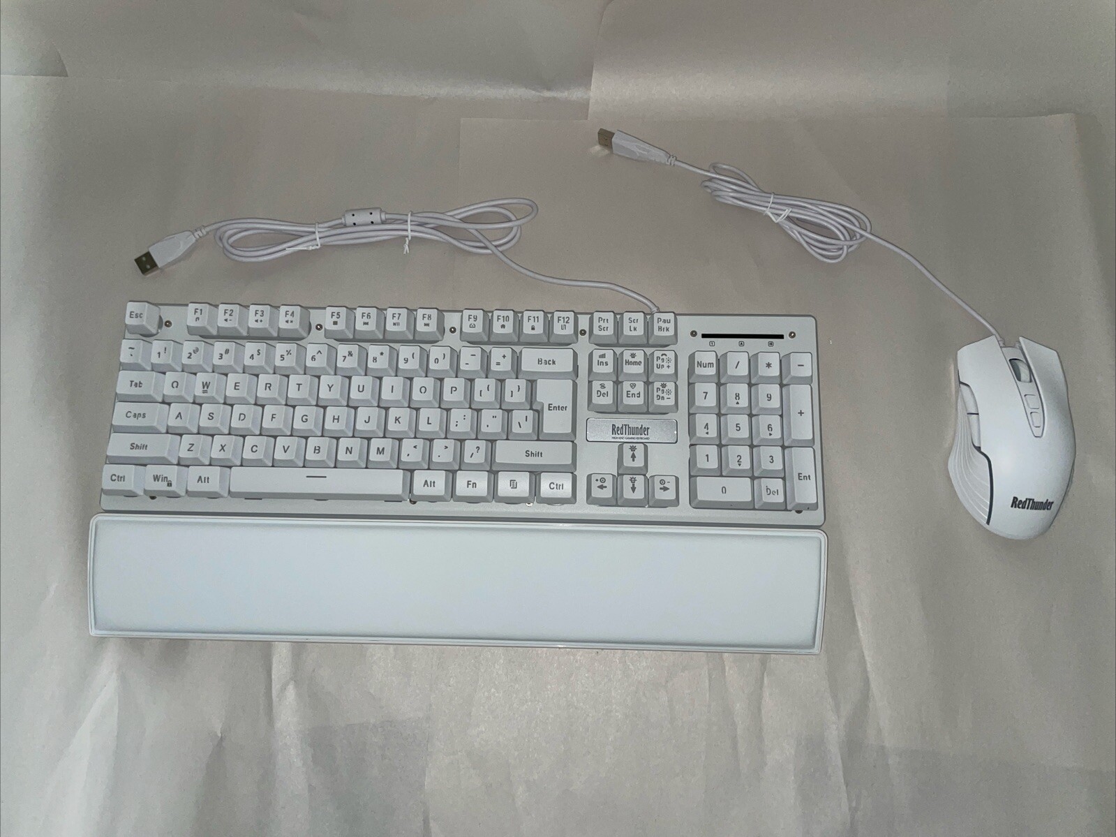 RedThunder K10 White Gaming Keyboard & Mouse + Wrist Rest Combo RGB LED Backlit