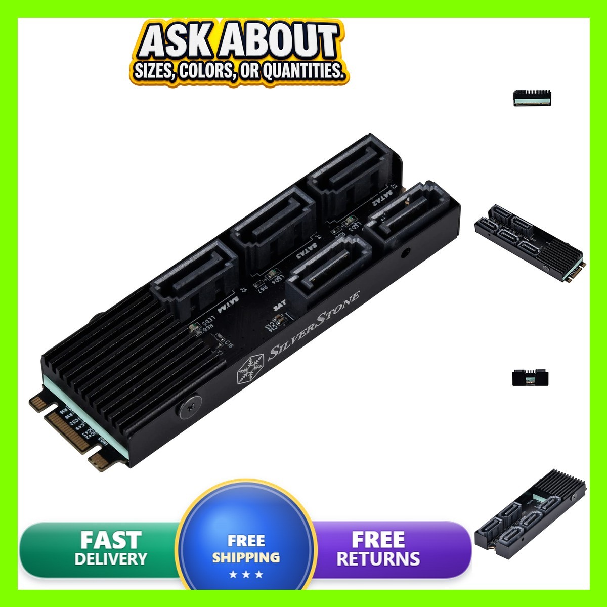 SilverStone SST-ECS07 5-Port SATA Gen3 6Gbps Non-RAID M.2 PCIe Storage