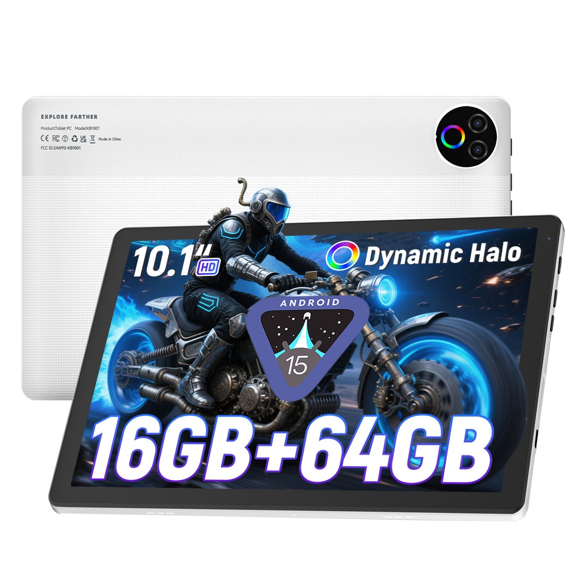 Android 15 Tablet 10.1 inch 16GB ROM 64GB RAM WIFI 6 Bluetooth Dynamic Halo IPS