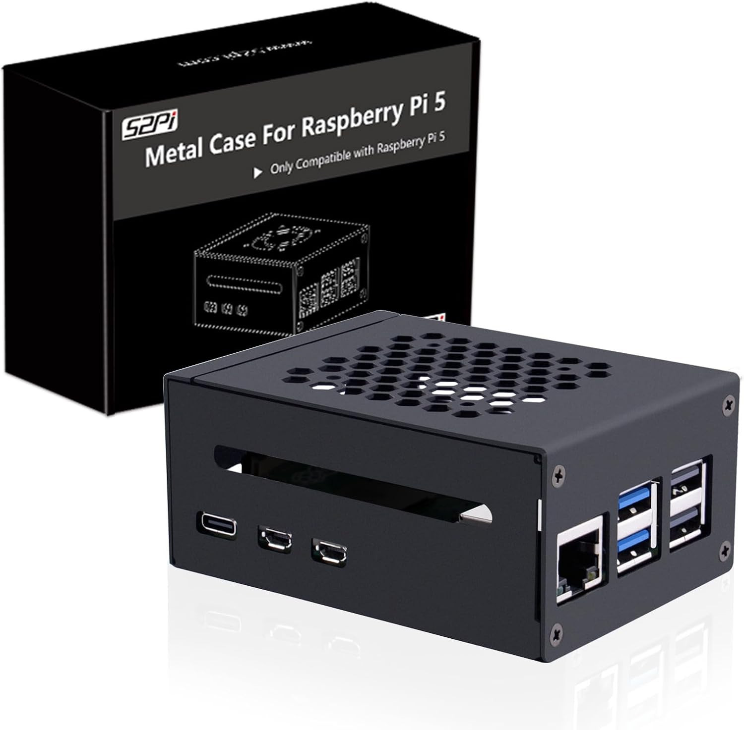 GeeekPi Metal Case for Raspberry Pi 5, Support PCIe to M2 NVMe Shield N04/N05/X1