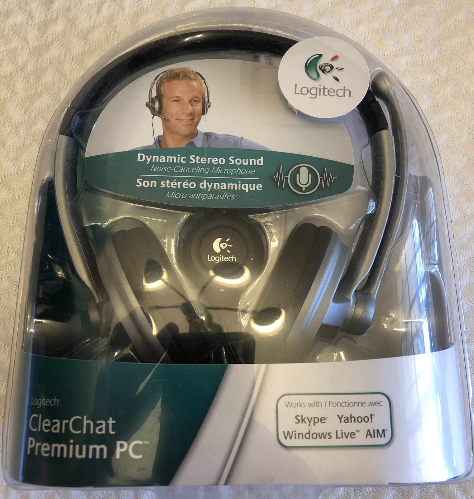 New Logitech ClearChat Premium PC Silver/Black Headband Headsets With Boom Mic